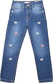 بناتي بنطلون جينز فراشات 7 سنوات ازرق غامق، للفتيات