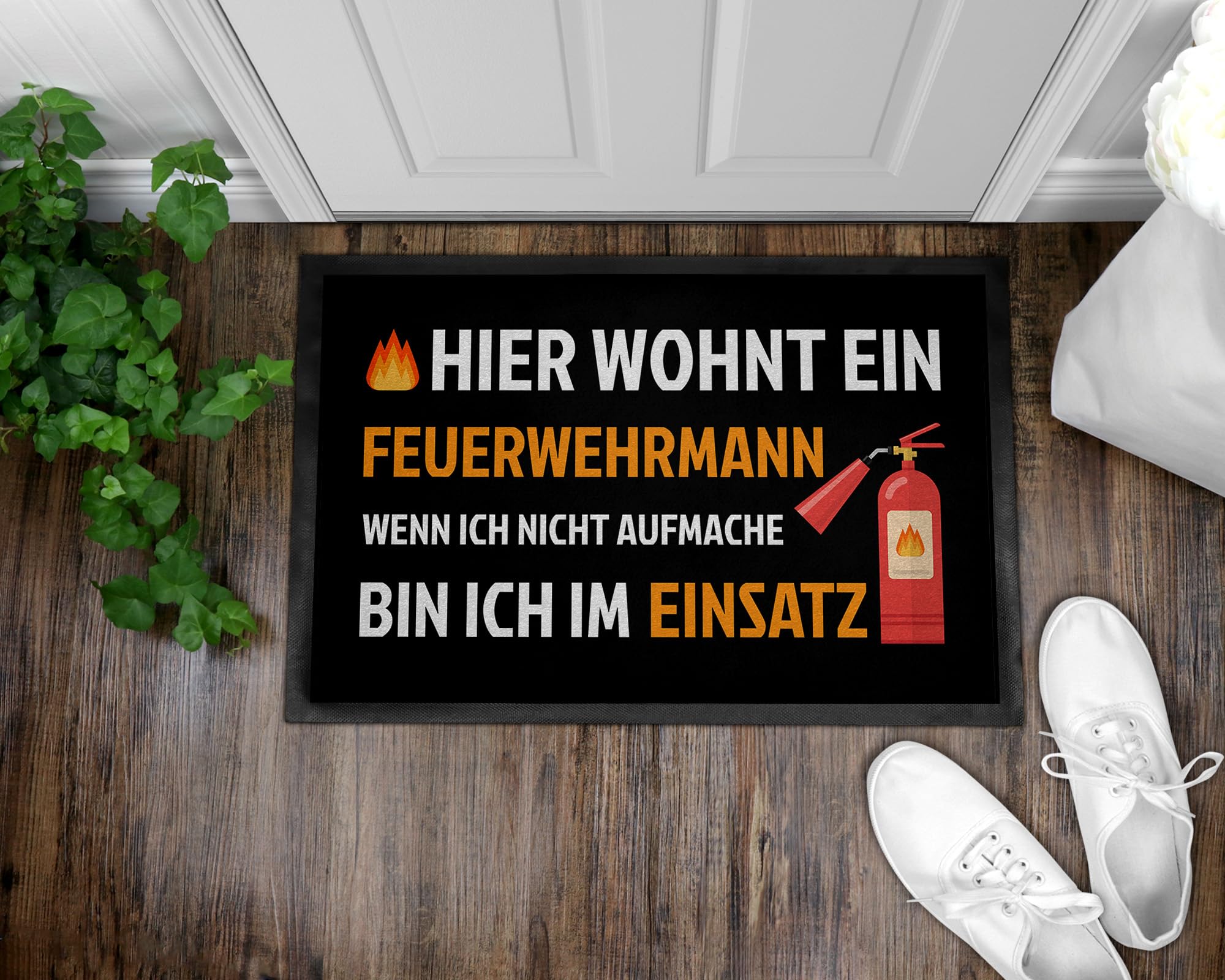 OM3 Fußmatte Mit Spruch – „Hier Wohnt EIN Feuerwehrmann“, 60x40 Cm, Rutschfest & Waschbar