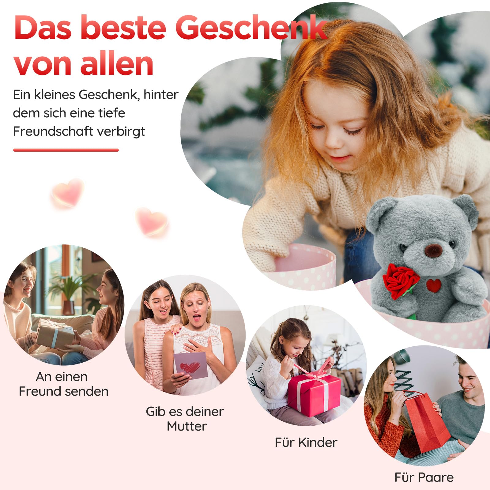 Bocguy Teddybeer pluche, 35 cm teddybeer met roos, knuffeldier, speelgoed, decoratiekamerkussen voor Kerstmis, Valentijnsdag, verjaardag, woondecoratie, 35 cm, wit Bocguy Teddybeer pluche, 35 cm teddybeer met roos, knuffeldier, speelgoed, decoratiekamerkussen voor Kerstmis, Valentijnsdag, verjaardag, woondecoratie, 35 cm, wit