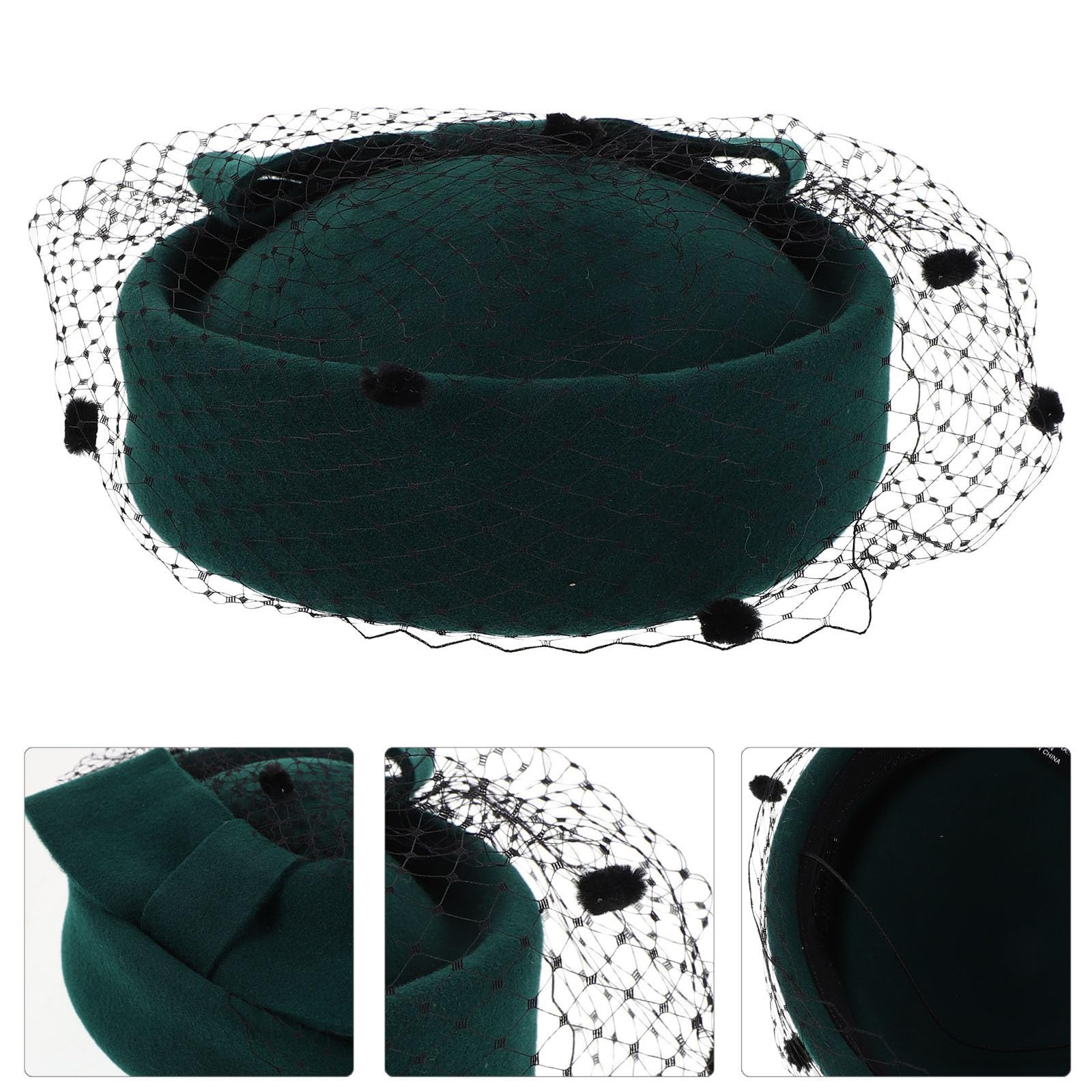 Cappello Fascinator da Donna Stile Vintage Inglese in Lana Verde con Velo e Fiocco per Matrimoni e Feste Invernali Eleganti