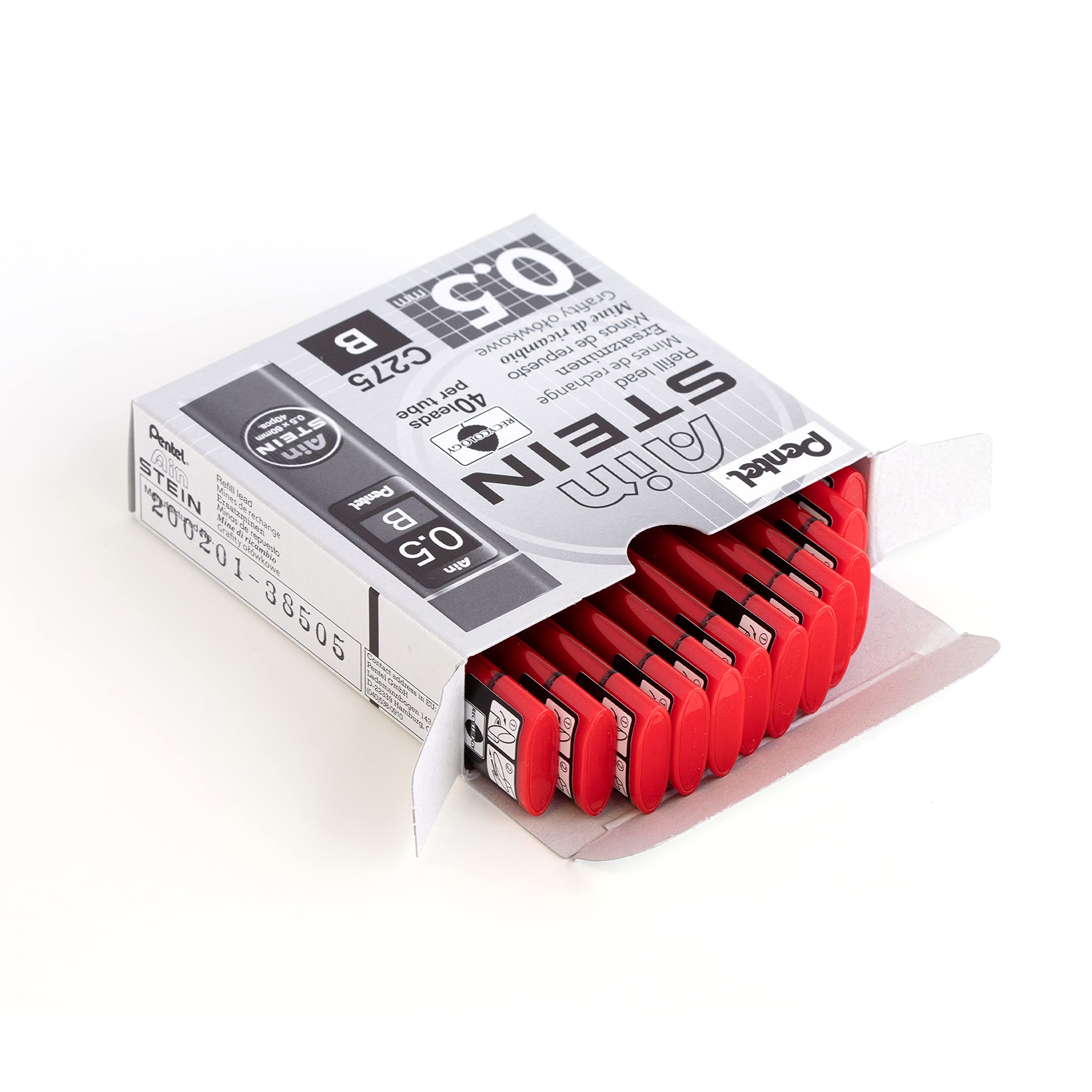 Pentel C275-BO Ain Stein - Mina fine, spessore del tratto 0.5 mm, grado di durezza B, 40 mine per scatola