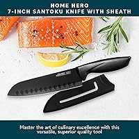 Vista 2 de Home Hero 2 cuchillos Santoku con funda, cuchillo de corte de acero inoxidable de alto carbono con mango ergonómico, cuchillo de cocina multiusos