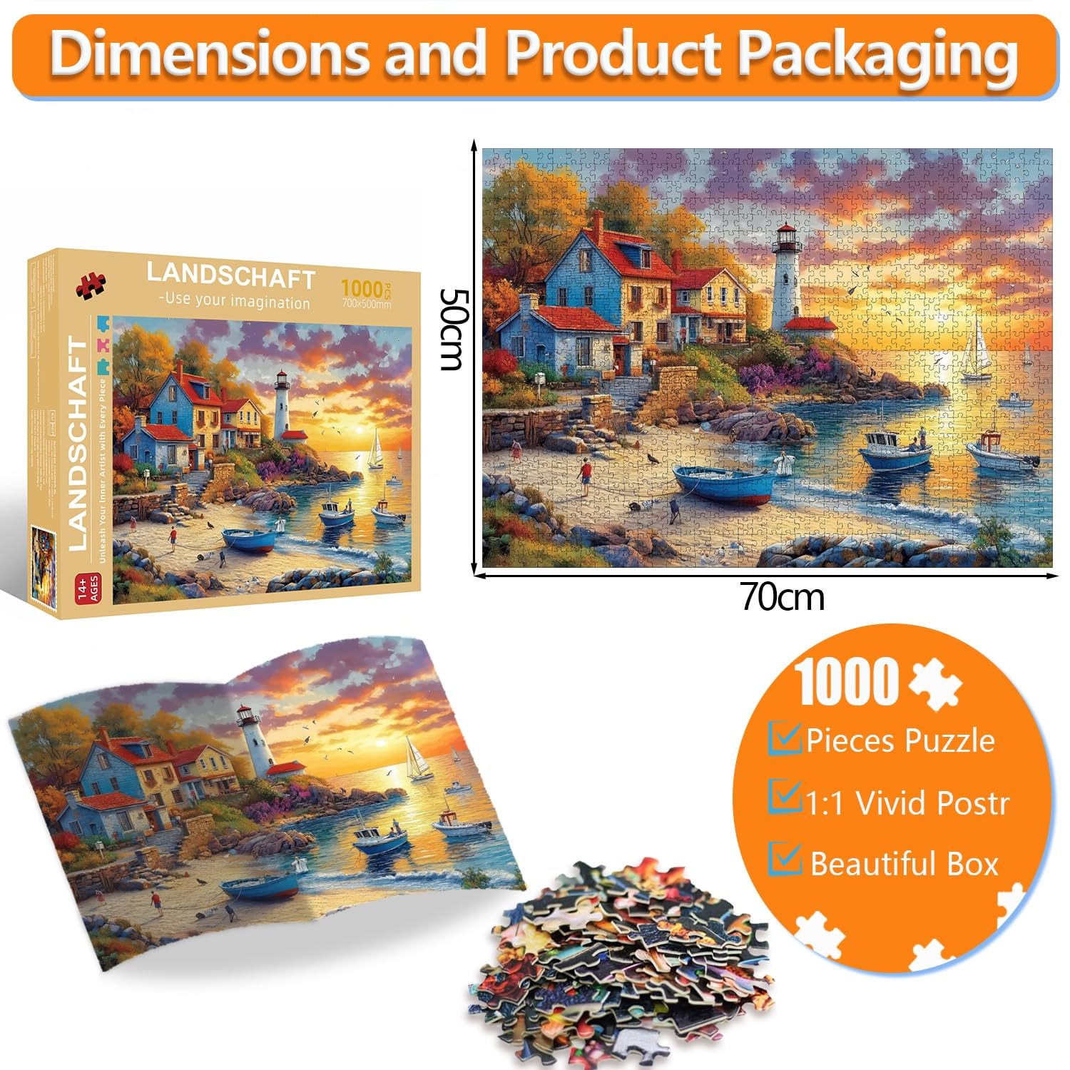 Puzzle 1000 Teile Landschaft Klassische Puzzle Erwachsene 70 X 50cm, 1000-Teile-Puzzle Geeignet als Wanddekoration und Geschenk mit 1:1-Poster und Geschenkbox