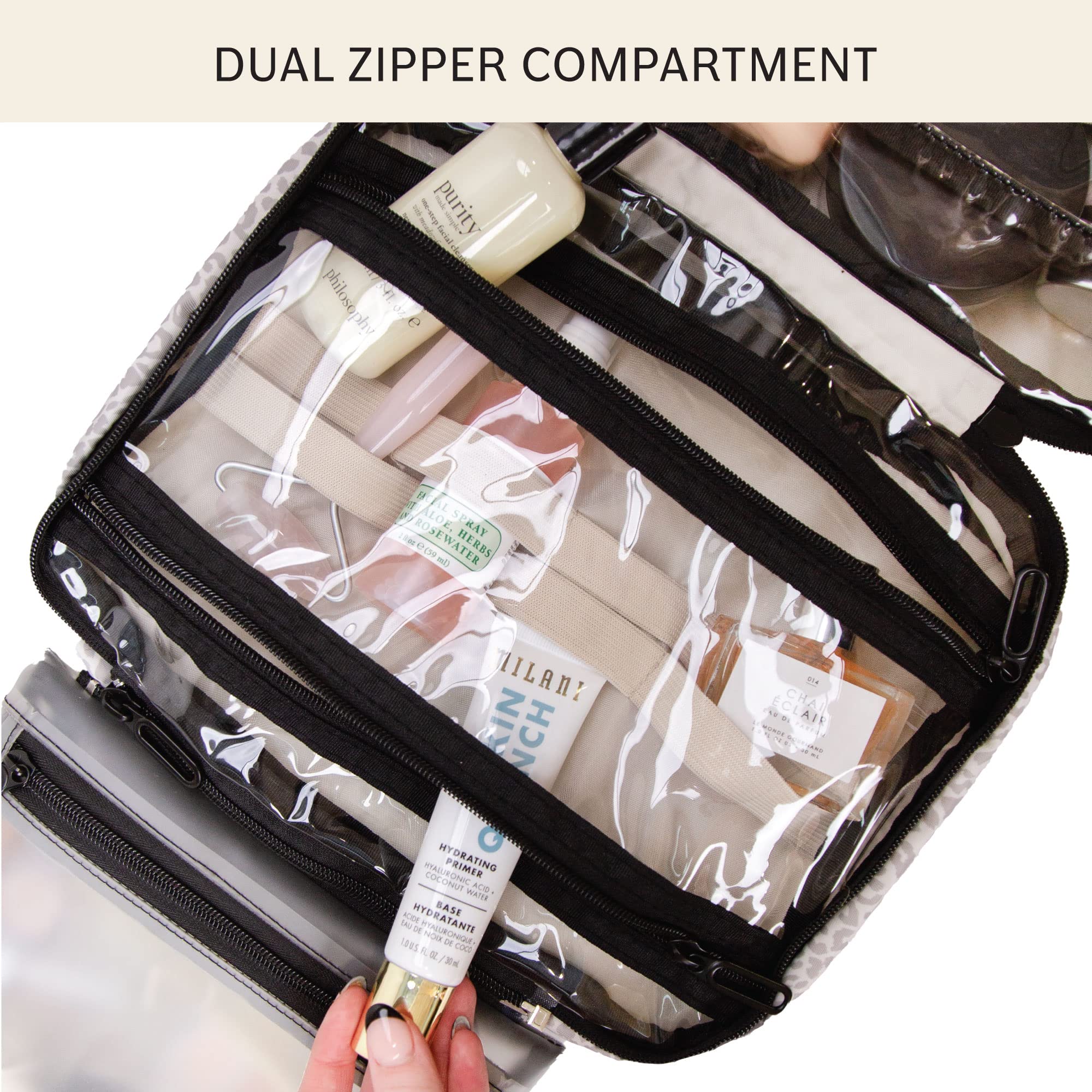 Jadyn Kulturbeutel zum Aufhängen, erweiterbarer Kulturbeutel, Organizer für Frauen, wasserabweisend, große Reise-Kosmetiktasche für Make-up, Toilettenartikel, Lotion, Wüste Leopard, 6.5 Liters
