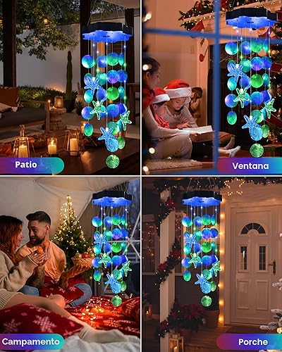 Miniatura 5 de Toodour Campanillas de viento solares para exteriores, conchas, regalos de luz para mamá, abuela, mujeres, esposa, niñas, luz móvil decorativa solar