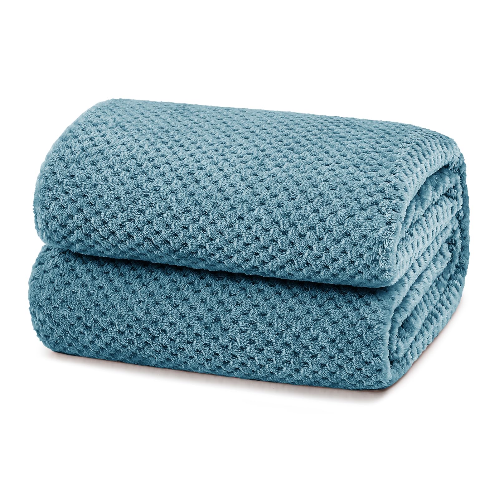 Yebeda Manta Waffle 220 x 240 cm, Manta para Sofa Polar Cálida Cama de Franela Super Suave, Acogedora y Aómoda, Azul Pizarra