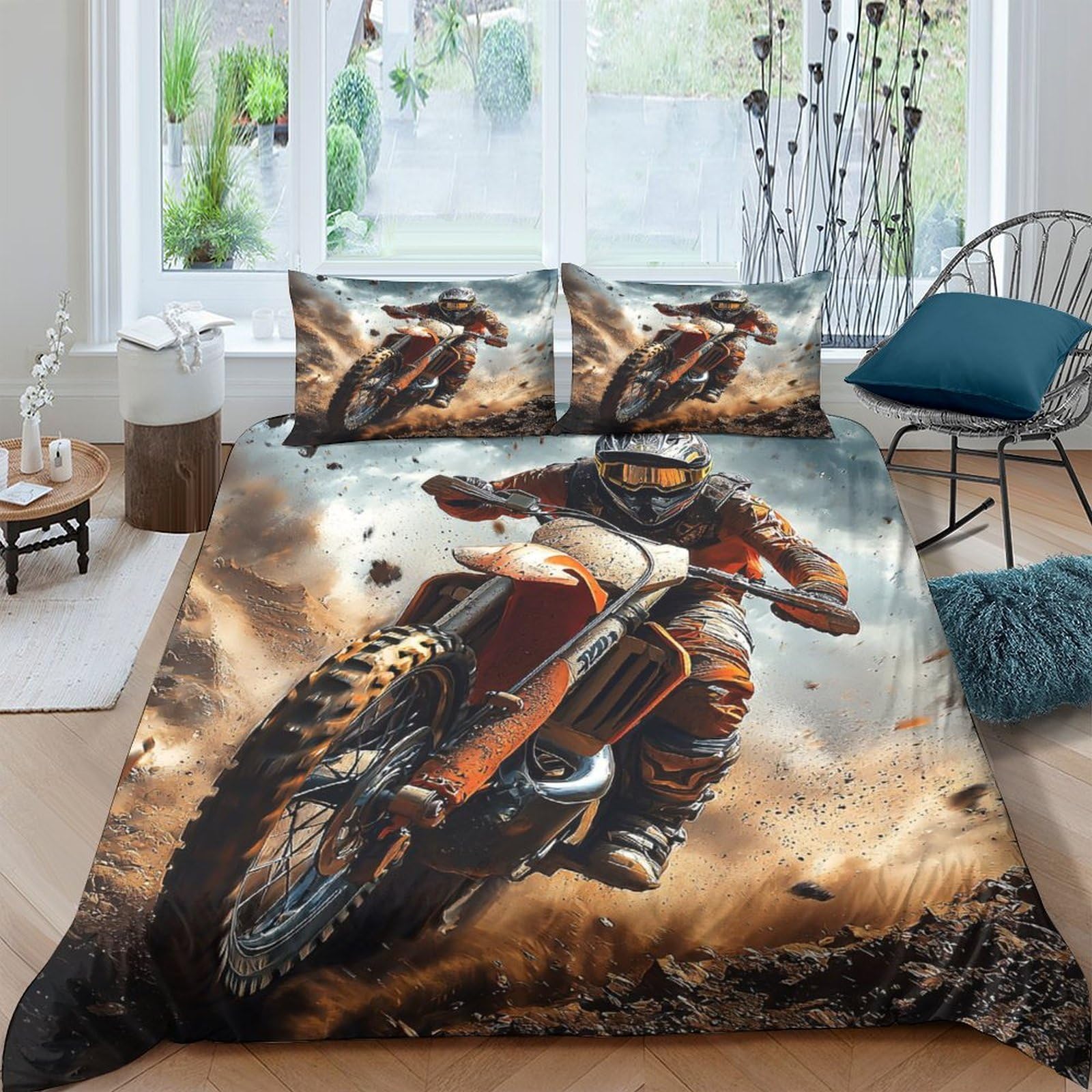 Ctjqhvkz Style-3 3D Printed Motocross Racing Fitted Sheet Microfiber Soft Breathable Dirt Bike Mattress Cover For Bedroom Dorm Single（135X200cm）