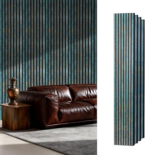 Paneles de pared de listones de madera acústica, paneles insonorizados de óxido verde azulado antiguo para decoración de pared interior, diseño