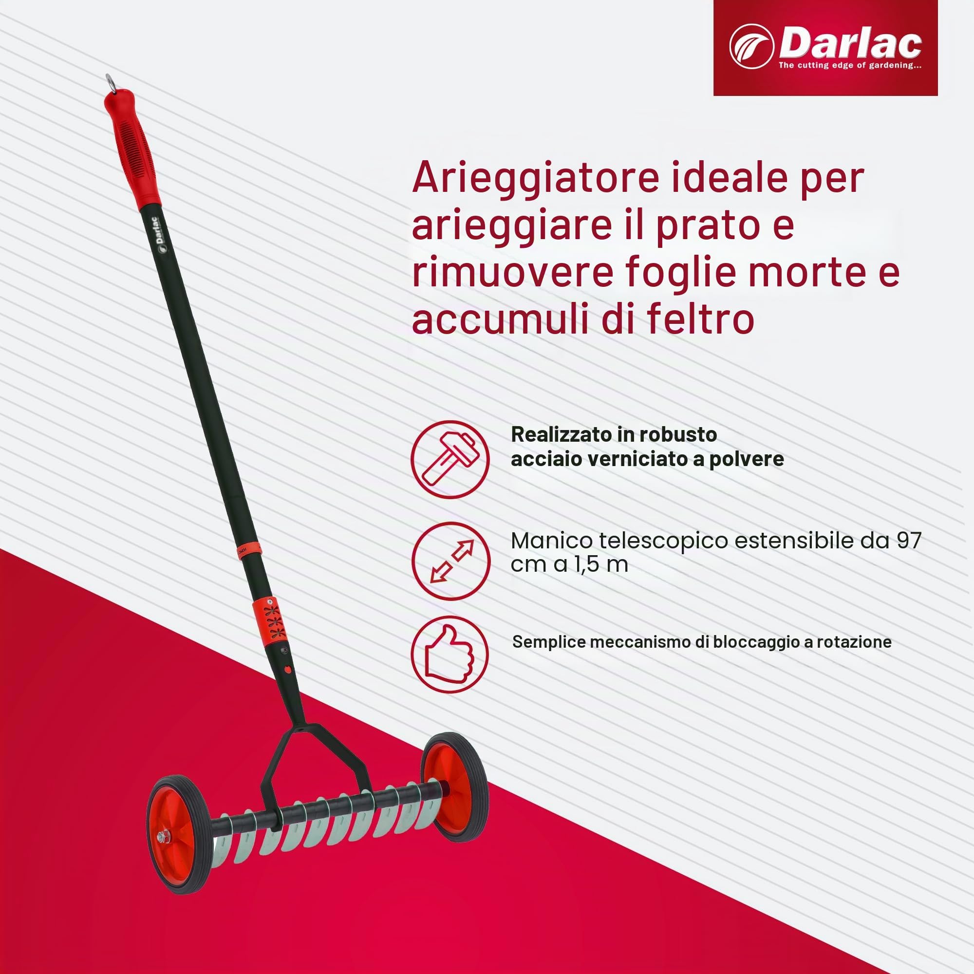 Darlac DP888 Scarificatore telescopico Prato aeratore Muschio Erba Scarifying
