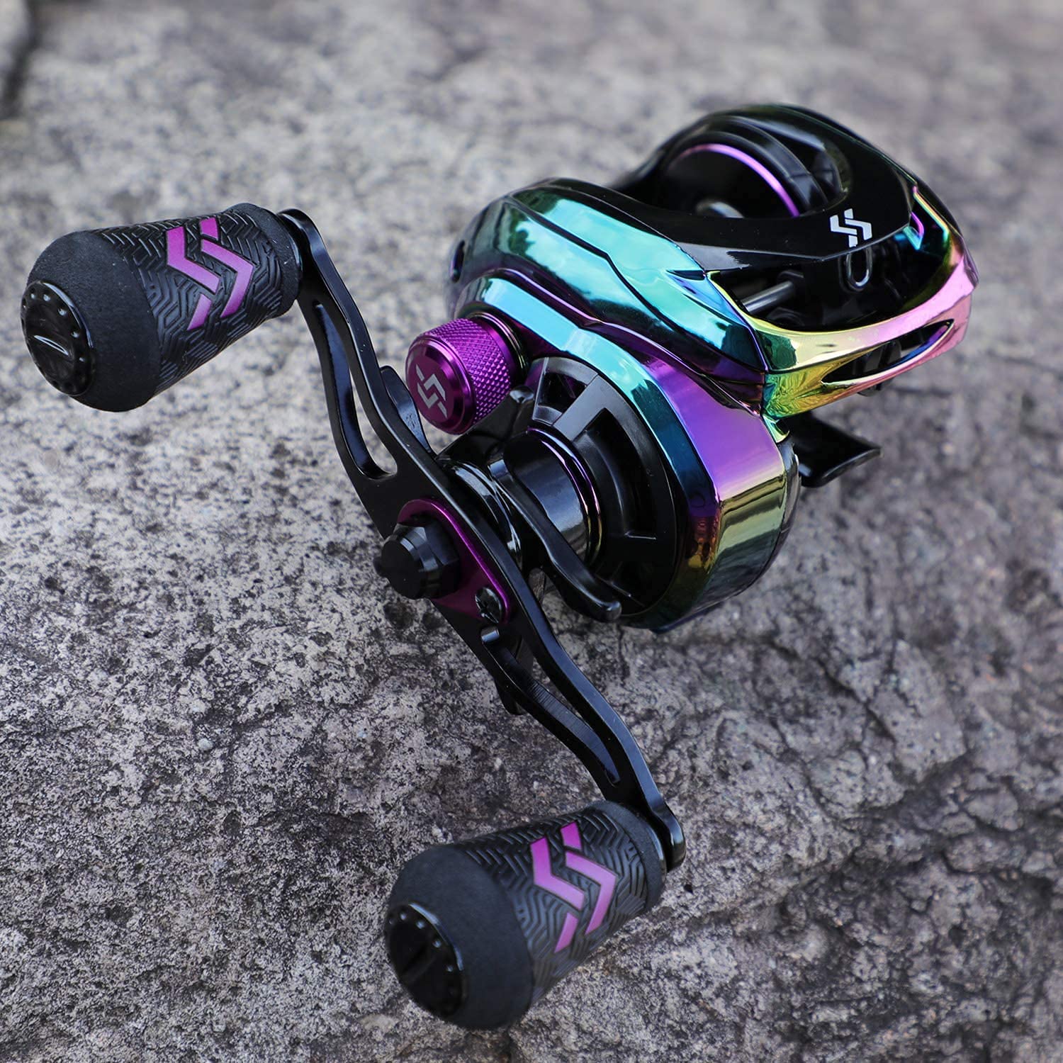 One Bass Angelrute und Angelrolle, Baitcasting-Kombination mit SuperPolymer-Griff, Schwarz