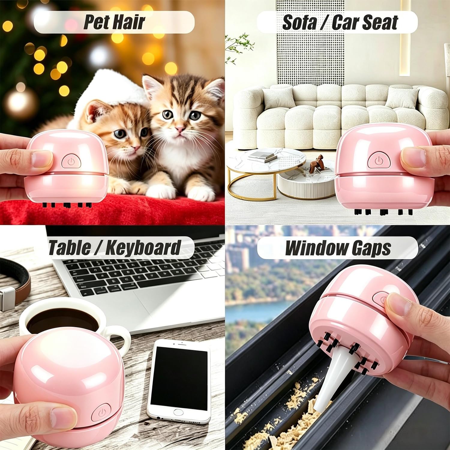 YUNYILAN Aspiradora de escritorio con recarga USB, mini aspiradora portátil para limpiar migas, polvo, migas, teclado de computadora y coche (rosa)