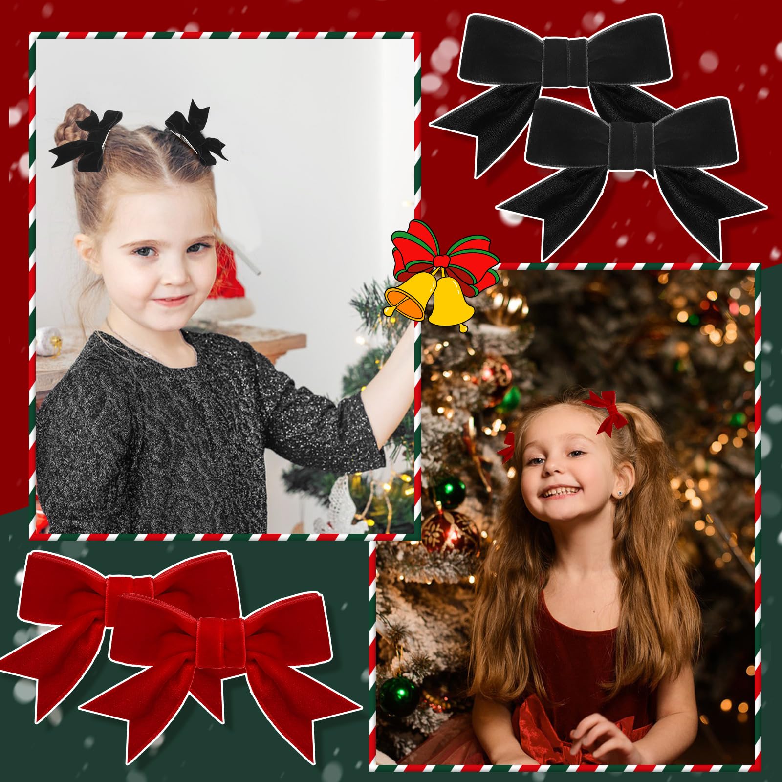 8 fiocchi per capelli in velluto per ragazze, fiocchi natalizi per capelli, graziosi fermagli per capelli, accessori per capelli, fiocco a coccodrillo, per ragazze e bambini, regalo di Natale,