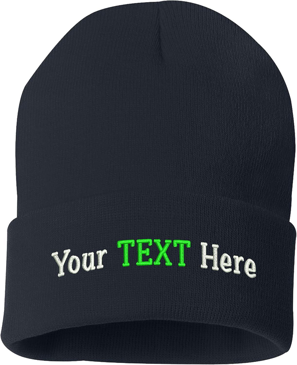 Peerless Beanie Hat with Custom Text Embroidered Your Text Here One Size SP12 (Navy Knit W/Text, 12)