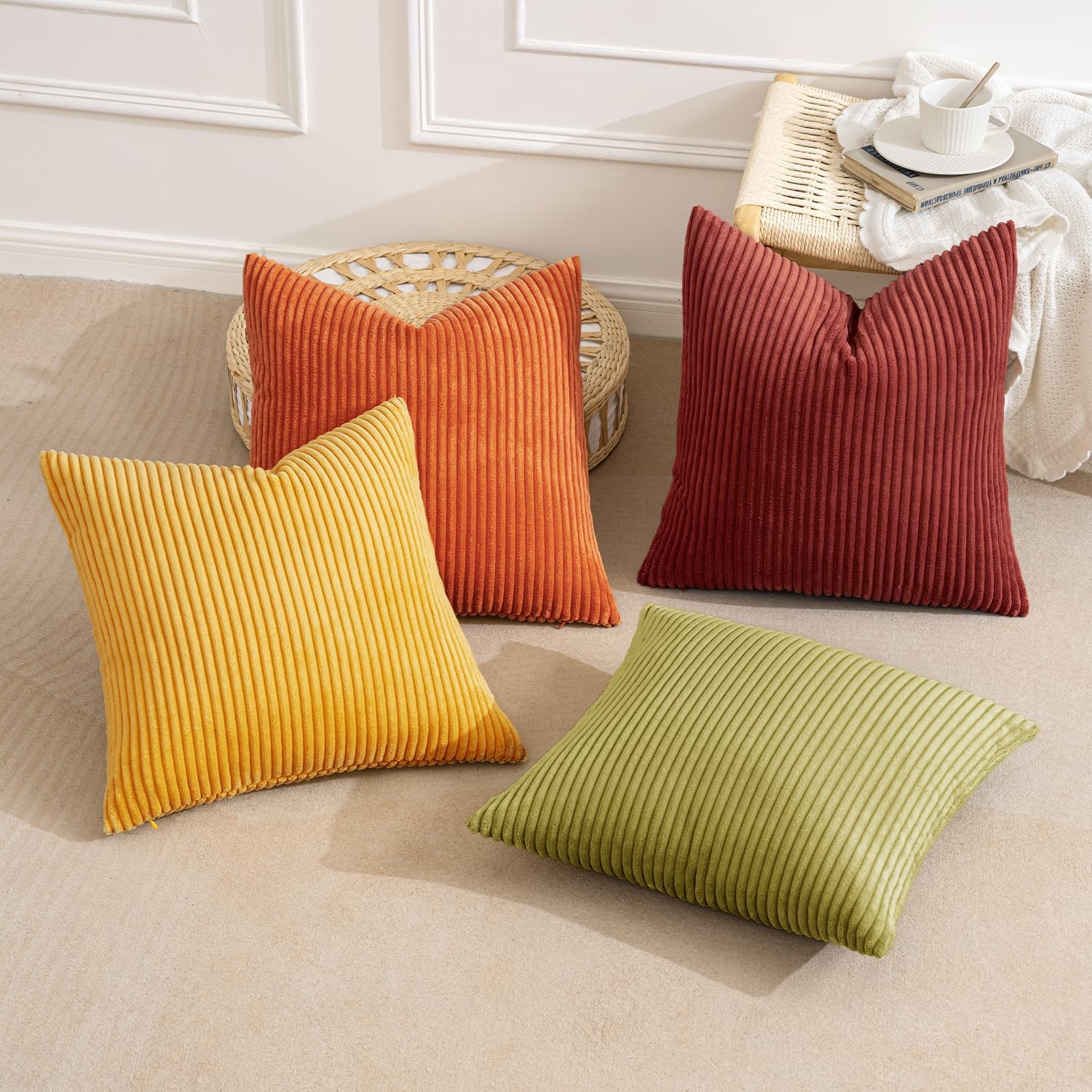 MIULEE Decorative Throw Pillow Covers 20x20 Inch Set of 4, Vibrant Cushion Covers Vintage Retro Home Fall Decor Mix and Match Color Clash Design for Sofa Couch Bed Living Room Yellow Orange Rust - Image 2