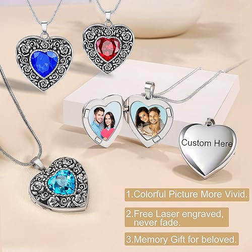 Miniatura 3 de Fanery Sue Locket Necklace for Women, Silver Lockets Heart Locket Sunflower Rose Necklaces Custom Picture Pendant Jewerly Memorial Mothers Day Gifts