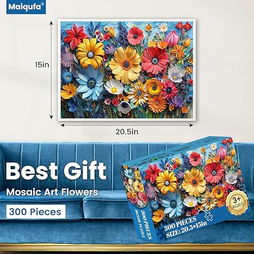 Miniatura 2 de Rompecabezas de 300 piezas para adultos  Rompecabezas de piezas grandes de flores coloridas  Rompecabezas de cartón reciclado de 300 piezas  Juego