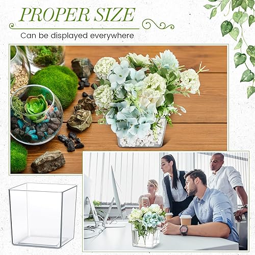 Miniatura 9 de Tioncy Jarrón de flores de acrílico transparente de 4 x 4 pulgadas, recipiente cuadrado de acrílico, jarrón acrílico, jarrón decorativo para