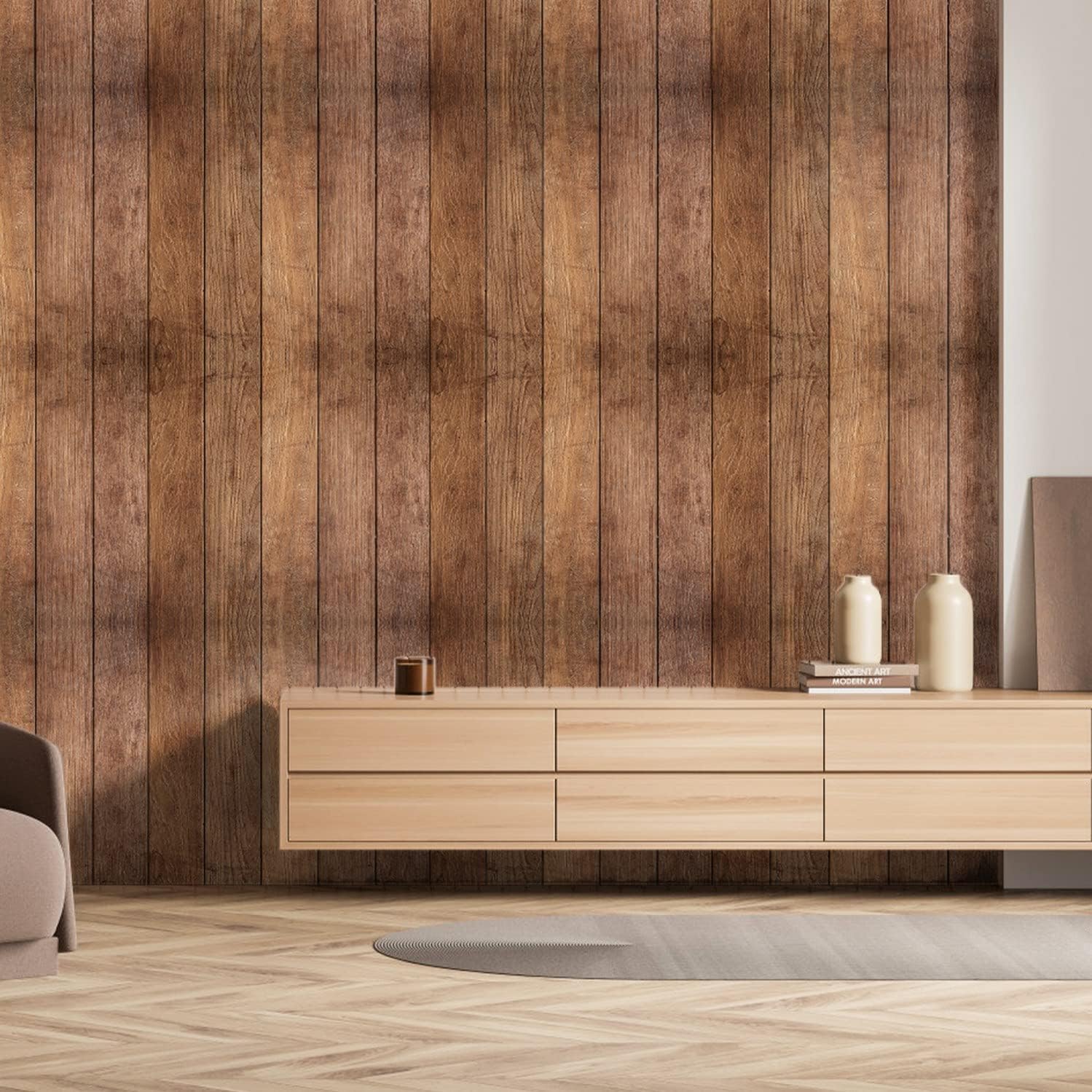 Orlco Art Brown Wood Wallpaper Peel and Stick Wallpaper Shiplap Self Adhesive