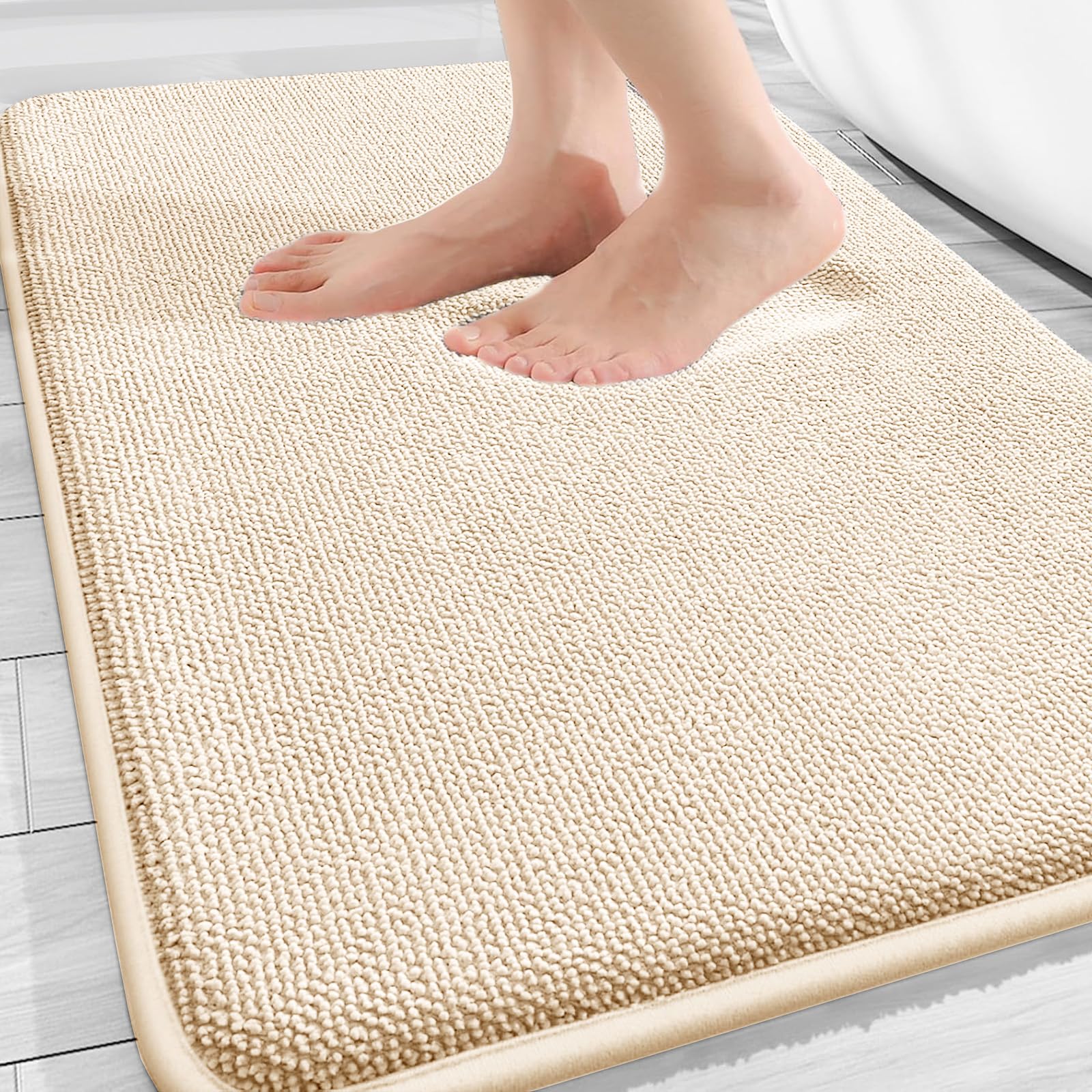 AMFUN Memory Foam Bath Mat, Non-Slip Bathroom Mat, Super Absorbent Bath Mat, Extra Soft Bathroom Mat with Machine Washable Design, 50 x 80 cm (Khaki)
