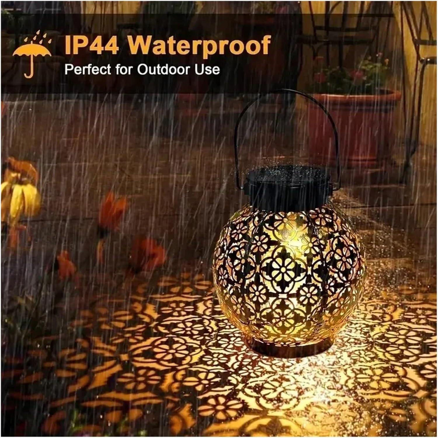 Solar Garden Lantern with Hollow Design Projection Lighting, Suitable for Courtyard Decoration, Camping, and Picnic ambiance Accent(1pcs Bronze)