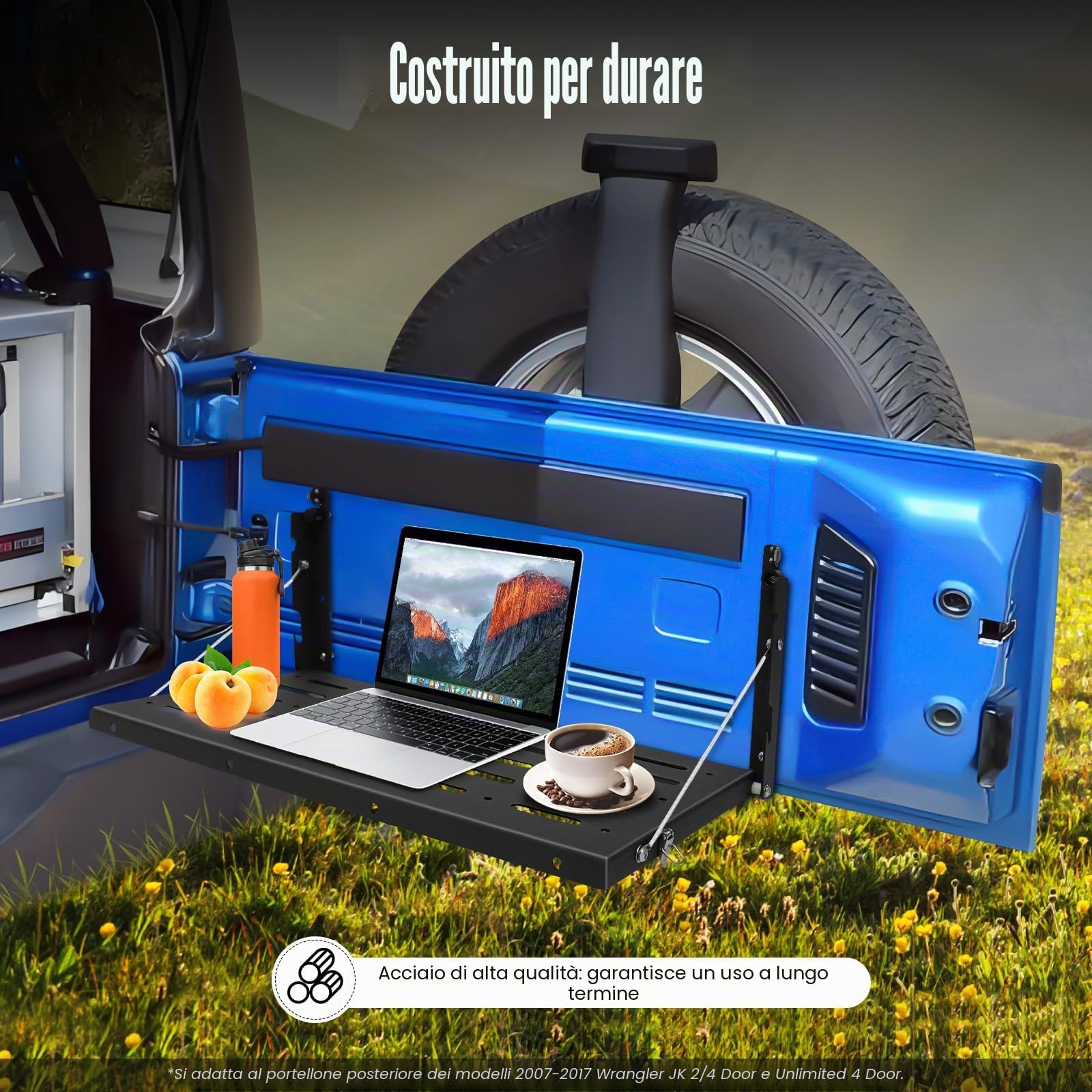 Tavolo pieghevole Tailgate Jeep portatile stabile in acciaio, tavolino portellone SUV, pieghevole per auto, campeggio, campeggio all'aperto, picnic, ad alta capacità, 63 x 31 cm