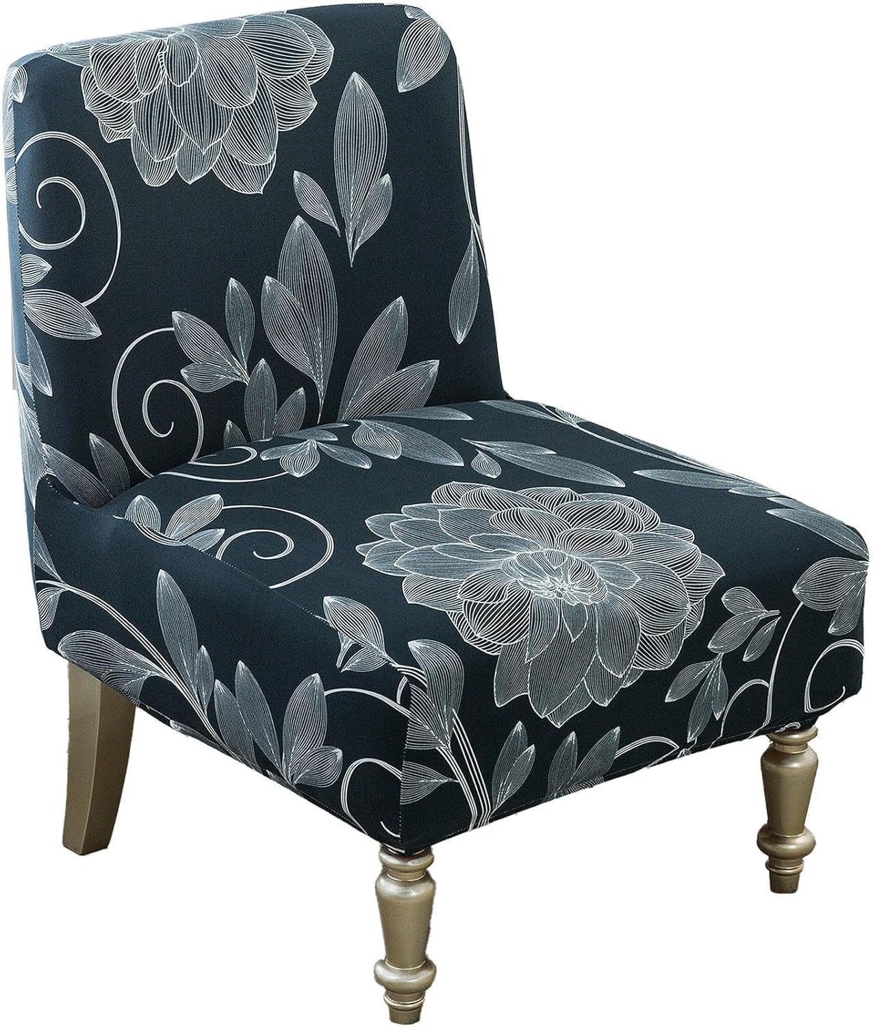 HACLEN Printing Armless Accent Chair Cover, Stretch Spandex Armless Chair Slipcover Washable Slipper Chair Protector Non Slip for Living Room (16,1 pcs)