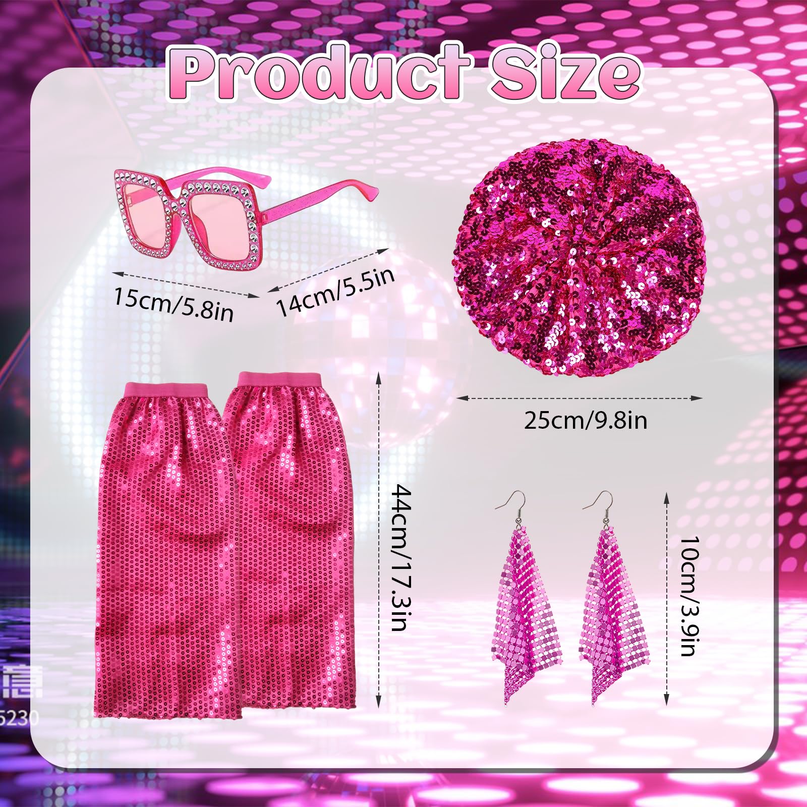 YAEGMIMHT 5Pcs 70s Accessories for Women Disco Fancy Dress Accessories, Sequins Beret Hat Leg Warmers Sunglasses Earrings - Image 2