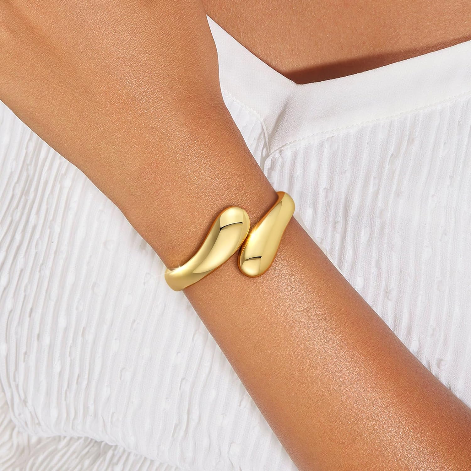 Gold Bangle Bracelets for Women Teens, 14K Gold Plated Chunky Cuff Bracelets Trendy Adjustable Twist Cuff Bracelets Jewelry Gifts - Image 2