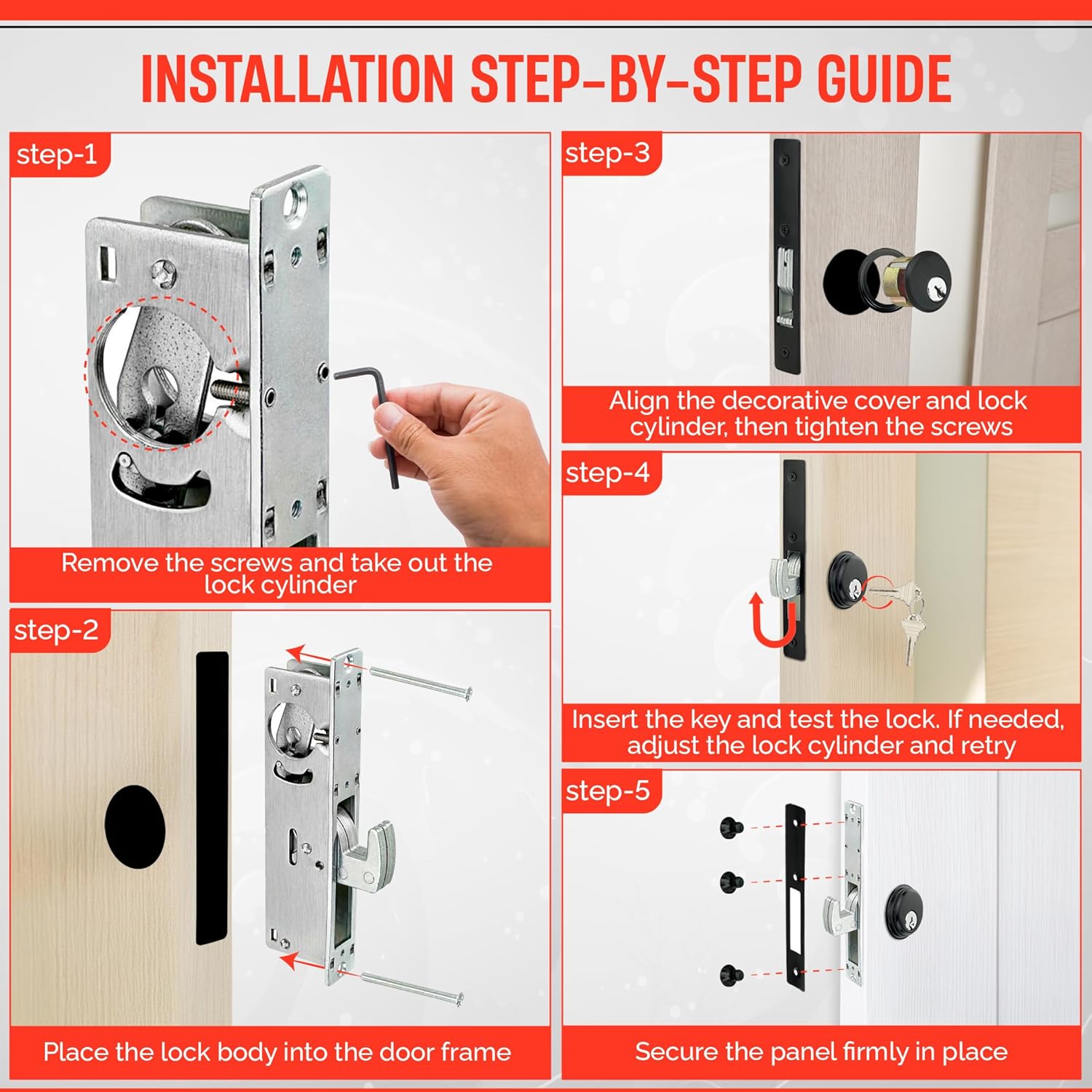 Premium Storefront Mortise Hook Lock for Front Door Cylinder Combo top Interior Sliding deadbolt Key Commercial Locks for Doors Adams rite Aluminum Store Grade Door Entry cam lockset (1-1/8" Backset)