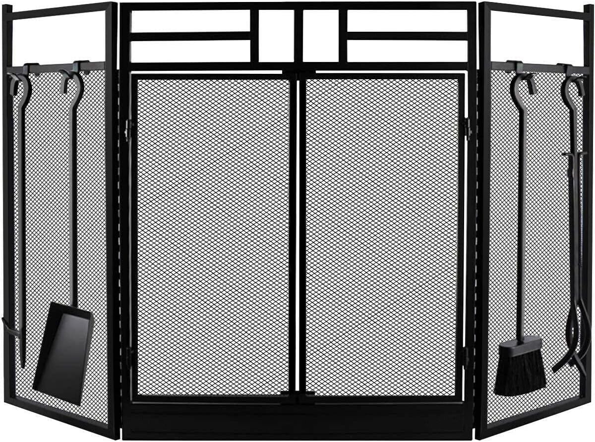 Fireplace Screens Fireplace Screen Large with Doors Black Metal Decorative Mesh Brush Tongs Poker Fireplace Screen Flat Fireplace Screens Decorative Feito na China