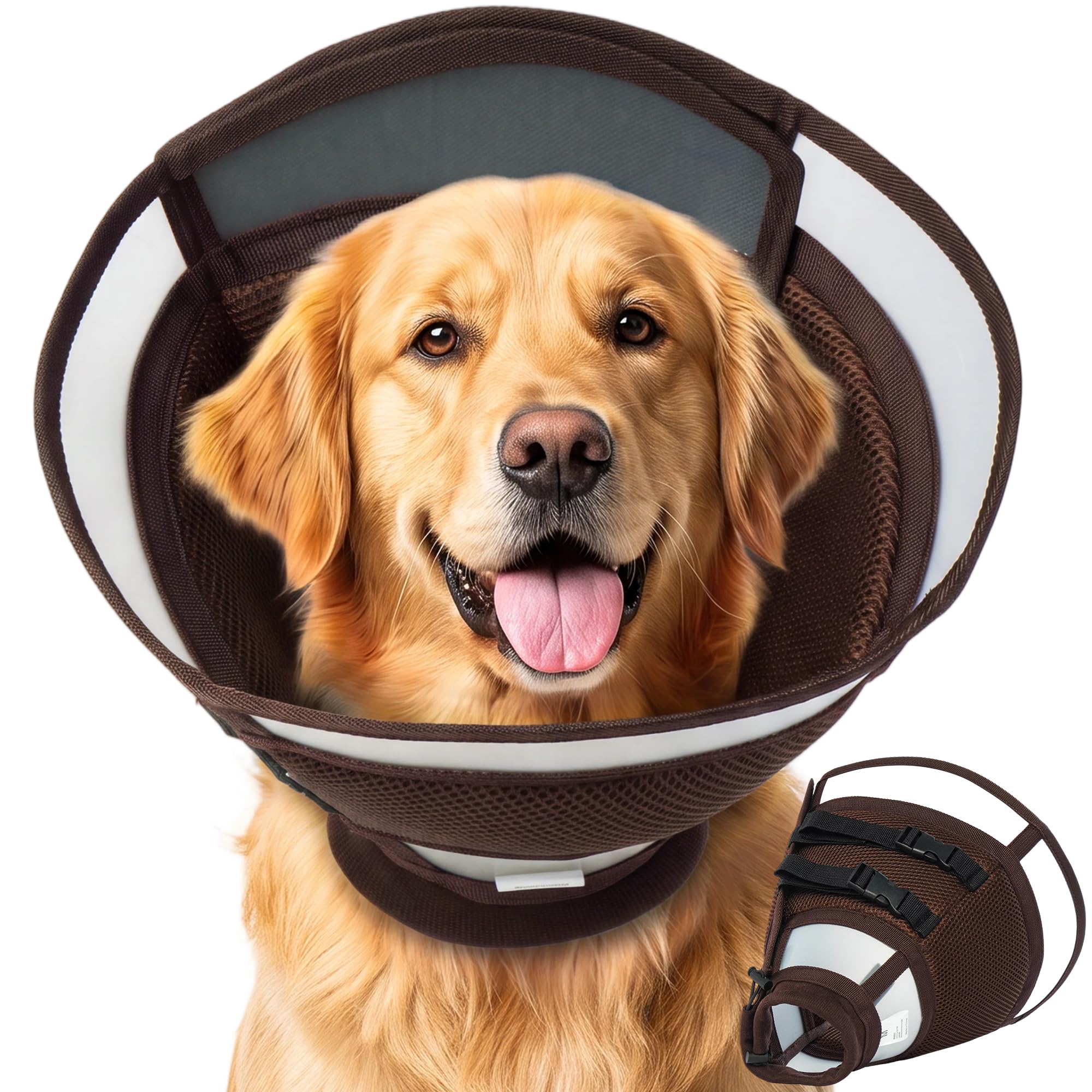 Kuoser Dog Post Surgery Cone Collar Protective Collar for Dogs, Brown L