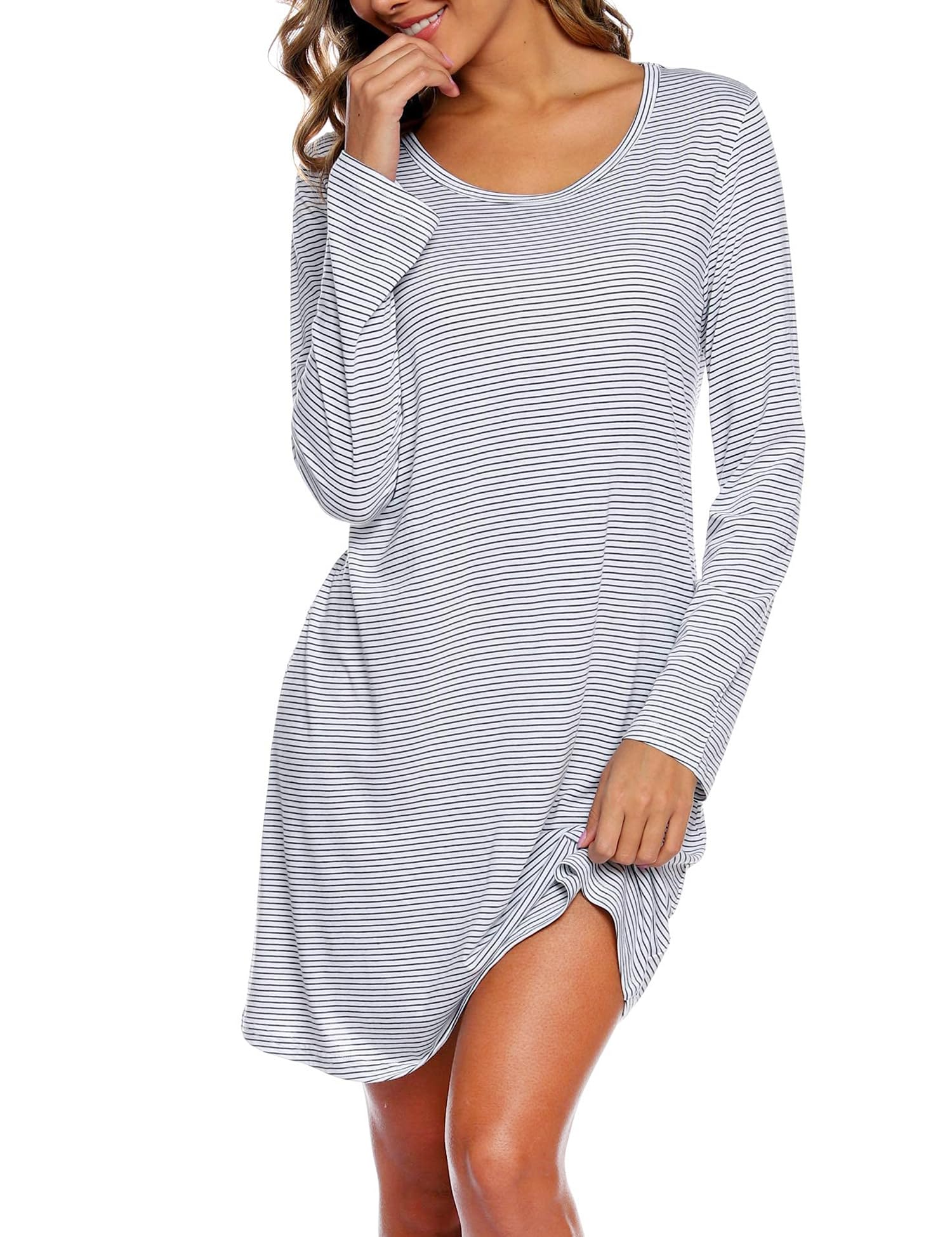 MIA LUCCE Nachthemd Damen Langarm Nachthemden Nachtwäsche Baumwolle Schlafshirt Schlafkleid Hauskleid Damennachthemd Weich und Leicht Loungewear Nachtkleid für Frauen