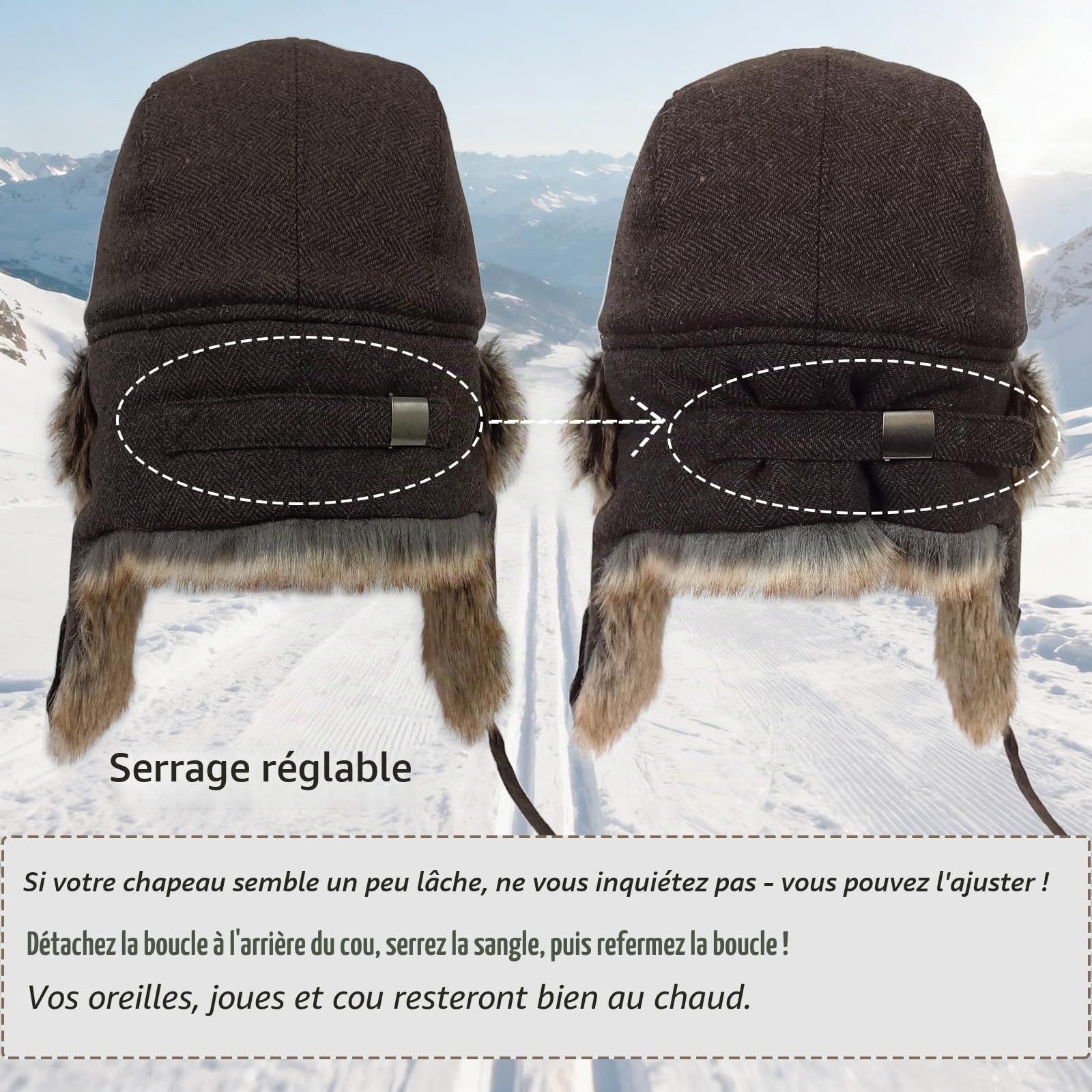 HEYANN Chapeau de Trappeur d'hiver en Fausse Fourrure, Chapeau de Pilote d'aviateur Russe Ushanka Chaud pour Homme et Femme avec Cache-Oreilles Coupe-Vent pour l'extérieur