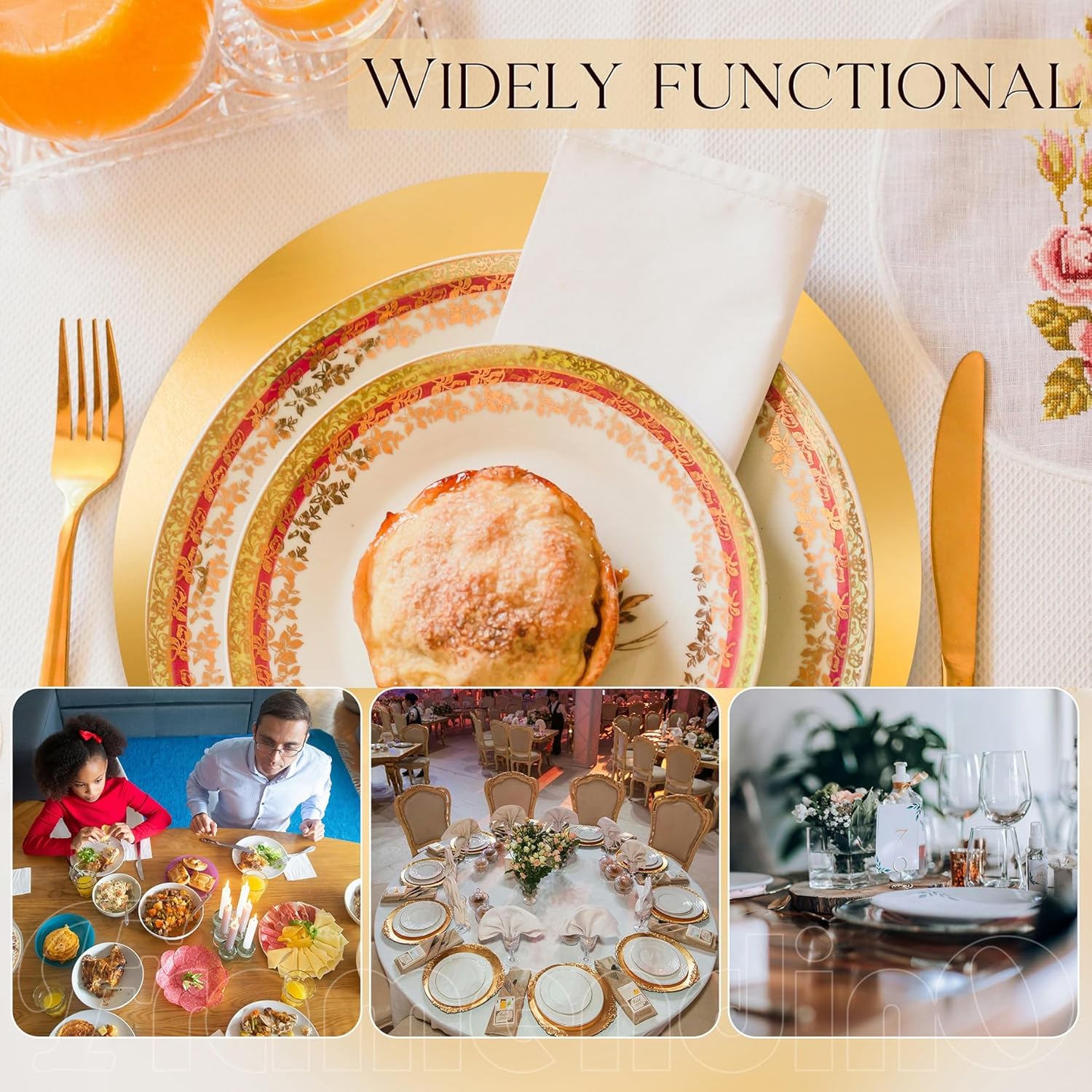 Framendino、ラウンドゴールドプレースマット 100枚パック 13インチ 使い捨てペーパープレースマット キッチンウェディン