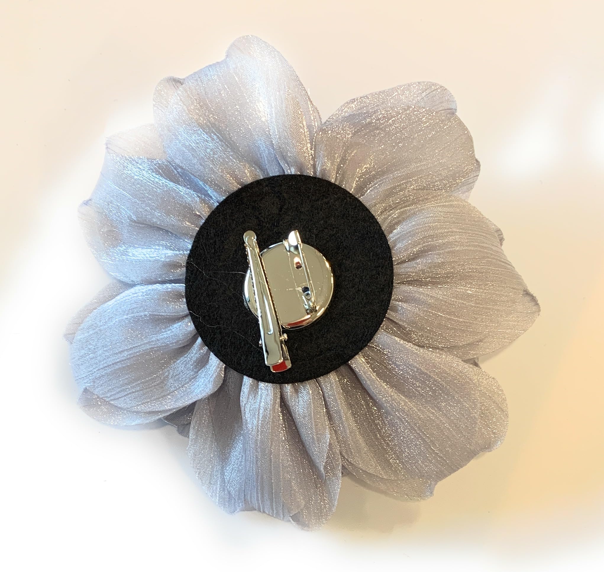 Large Rose Fascinator Corsage Hair Clip and Brooch Pin, Satin Flower, Multi-Colour Options (Silver/Light Grey) - Image 2