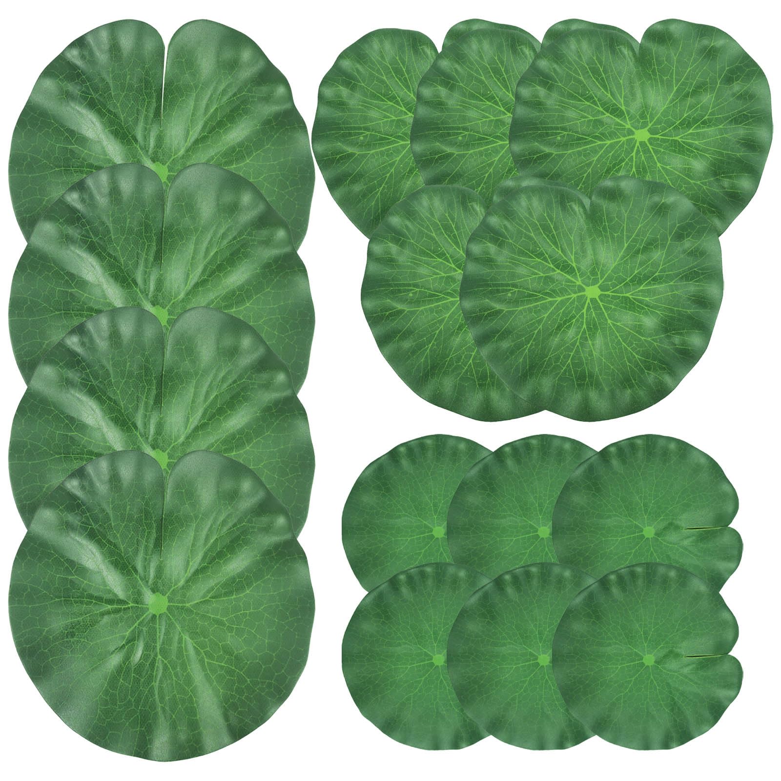 SHEHARUHI 15 Pieces Realistic Lotus Leaves in 3 Varieties for Decoration, Artificial Lily Pads for Ponds, Patios, Koi Fish Ponds, Pools and Aquariums