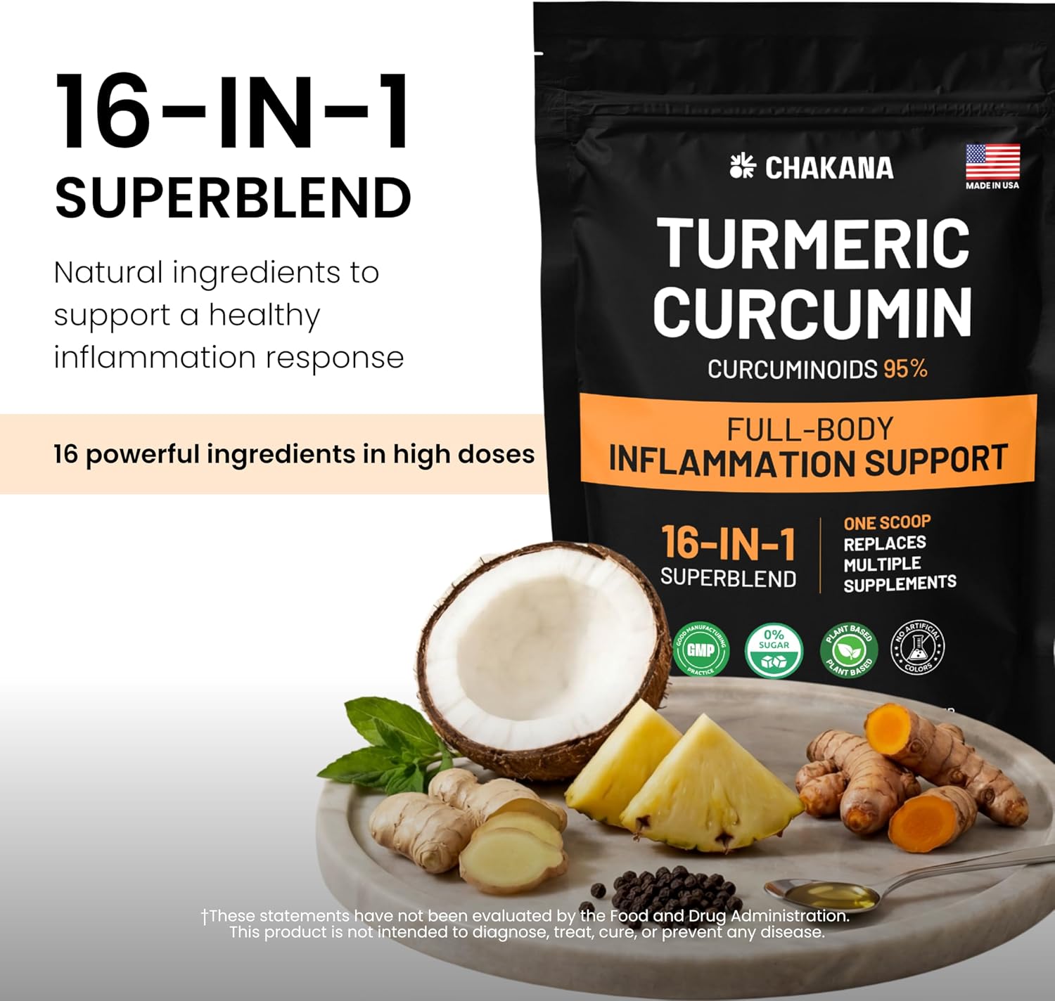 Turmeric Curcumin 16-in-1 for Inflammation Support – Replaces Multiple Supplements – Joint Comfort, Mobility & Gut Health Powder – 1 lb (30 Servings)