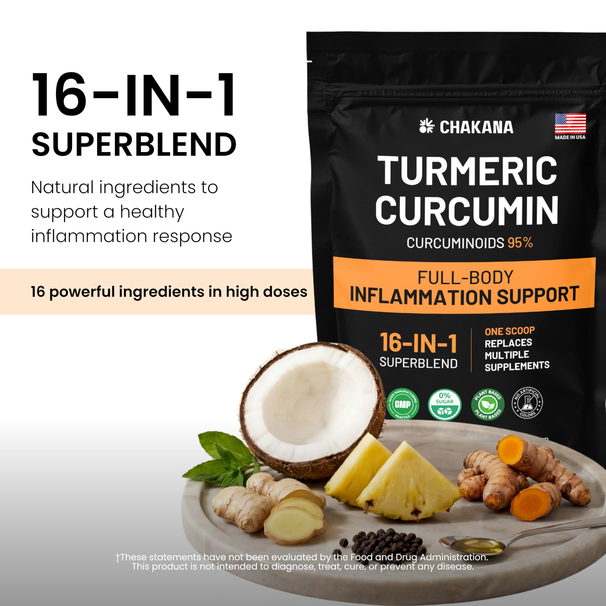 Turmeric Curcumin Supplement Powder for Inflammation Support - 16-in-1 with Ginger, Boswellia & More Replaces Multiple Supplements Joint Comfort, Mobility & Gut Health 1 lb (30 Servings) — Amazon image 4