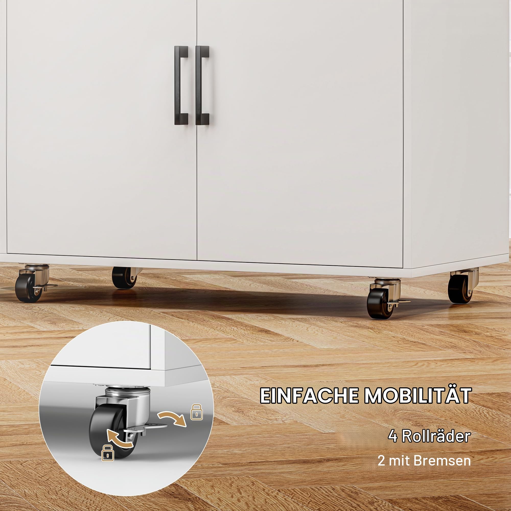HOMCOM Bügelschrank auf Rädern Bügelbrett mit Hängebügel Offene Ablage und Bügelbrett 125x43,5x102,5 cm Weiß