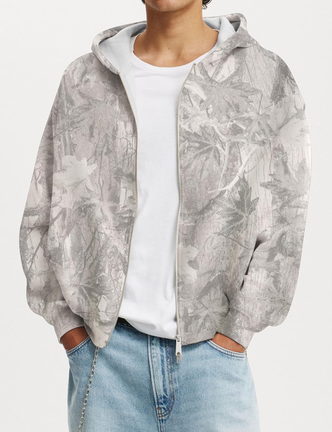 Camo Zip Up Hoodie for Women Men Oversized Maple Leaf Print Fleece Jacket Camouflage Long Sleeve Hooded Sweatshirt - Image 5