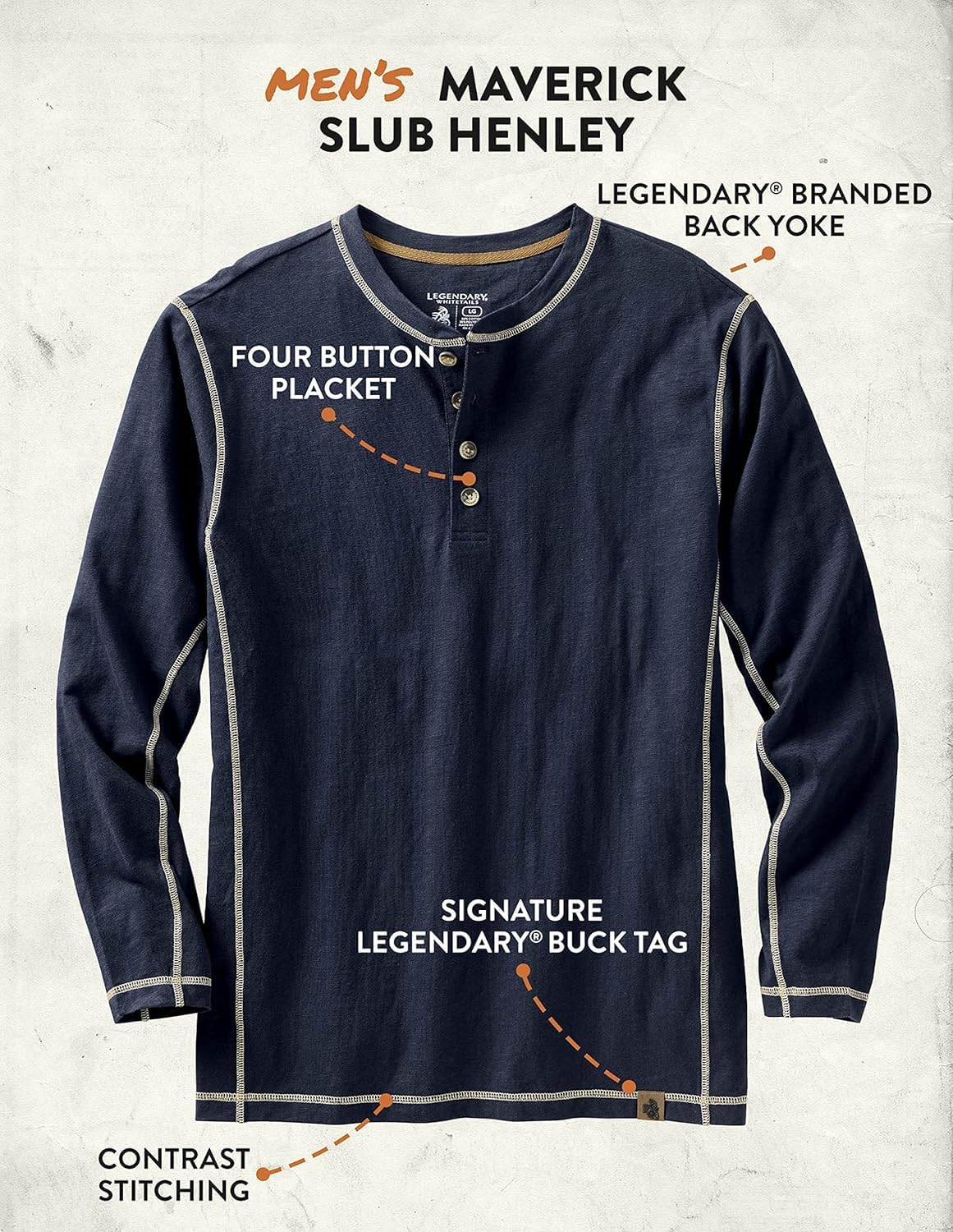 Legendary Whitetails Men’s Henley Long Sleeve Casual Fit Shirt - Image 5