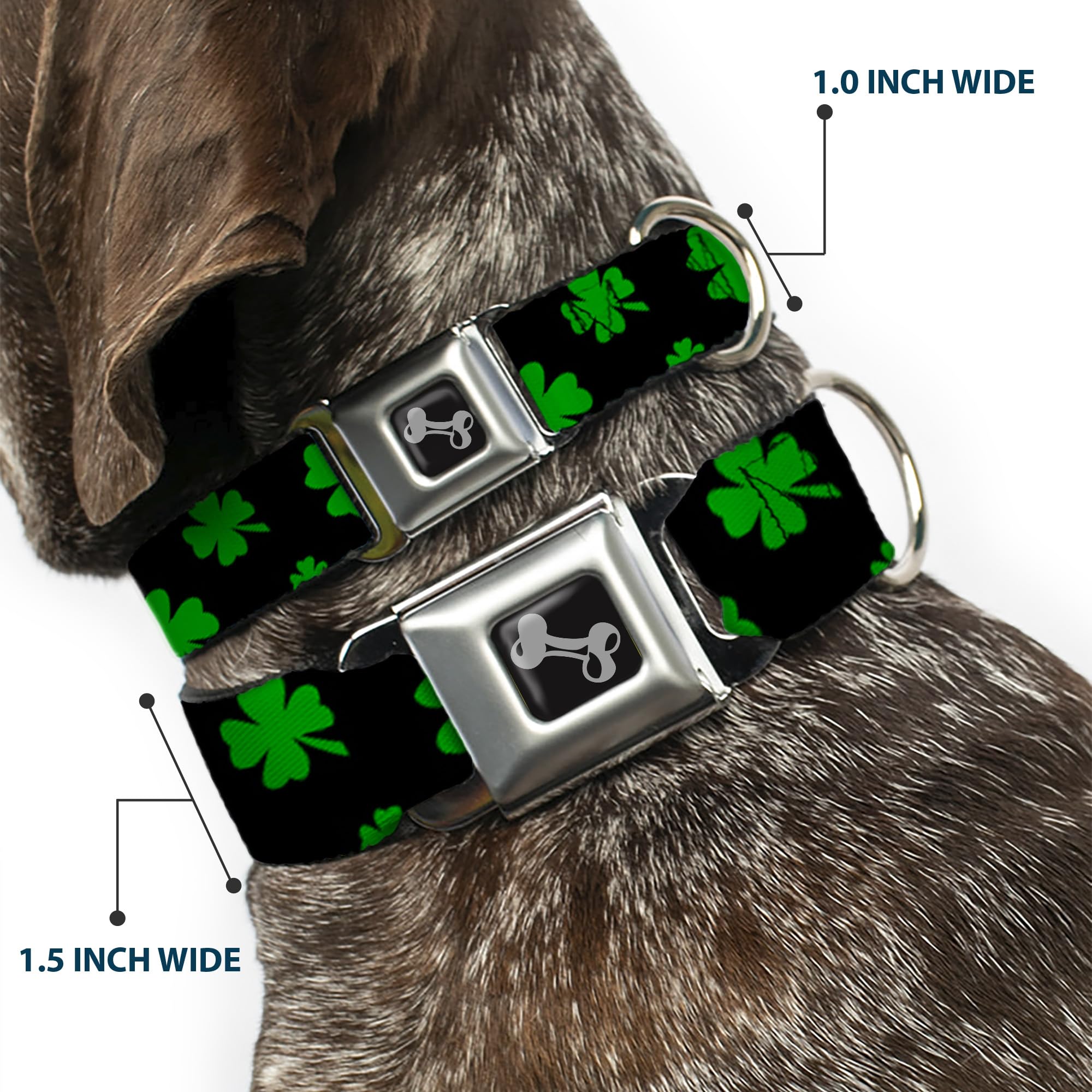 Buckle-Down Klamra do pasa bezpieczeństwa obroża dla psa - koniczyny św. Pata rozproszone 2 czarny/zielony - 3,8 cm szerokości - pasuje do szyi 33-45 cm - rozmiar S