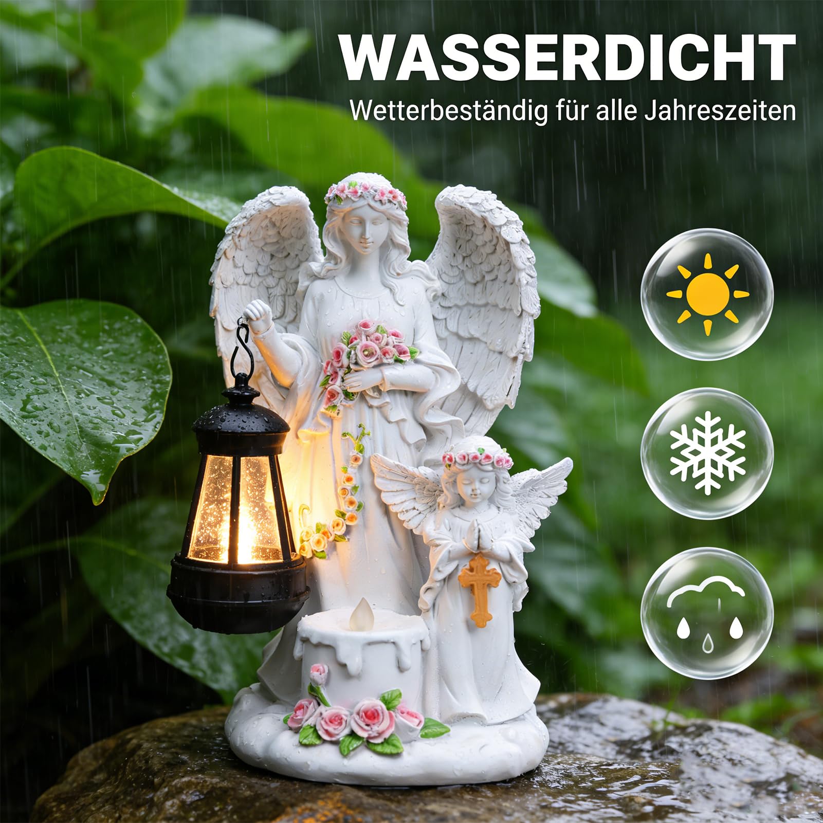 Solar Engel Gartenstatuen,Fairy Engel Figur mit LED Solar Laterne,Engel Skulptur Deko Rasen, Grabschmuck Wetterfest,Gartenstatue Geschenke für Friedhof Outdoor Gartendekoration