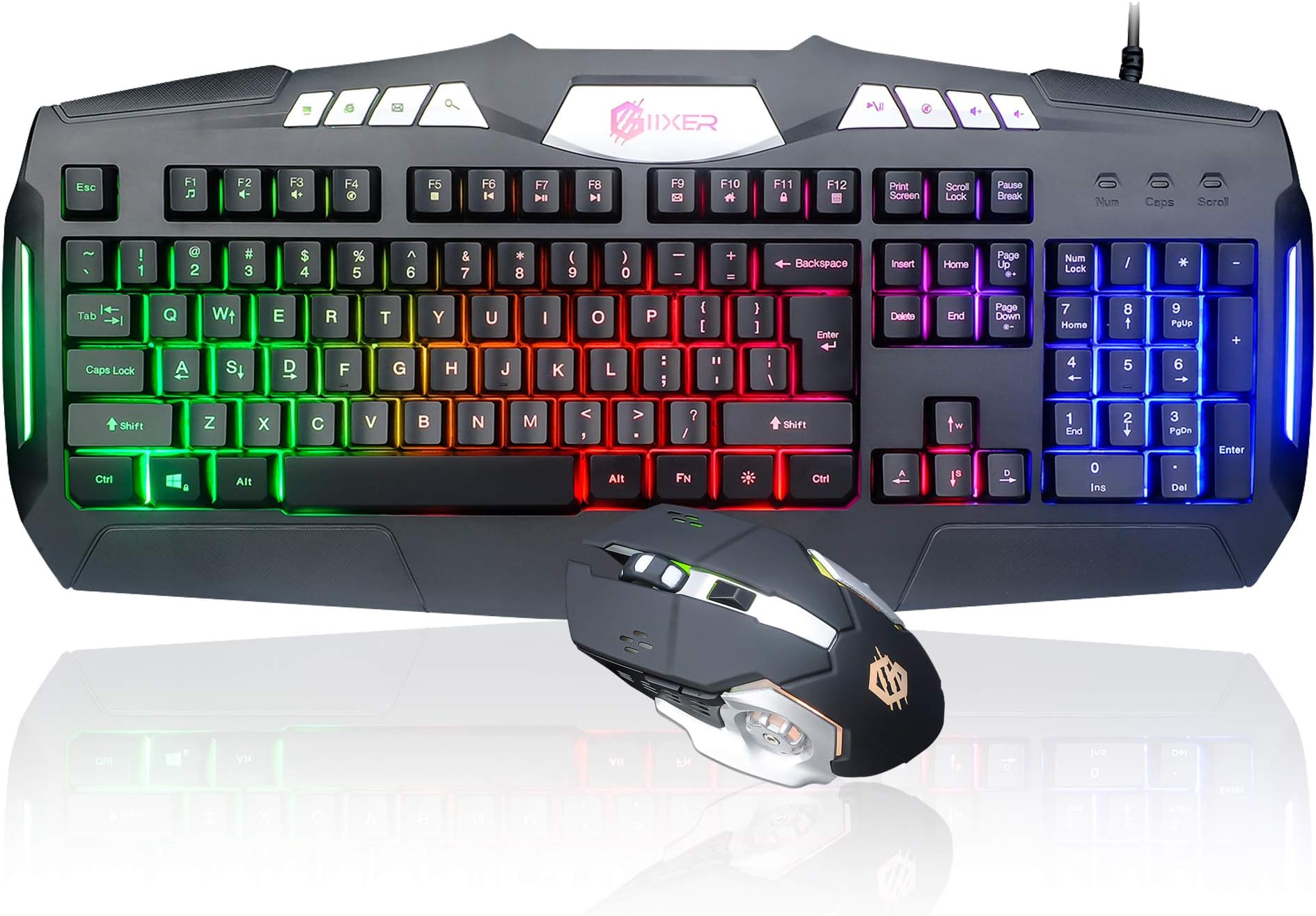 Giixer RGB Backlit Gaming Keyboard Mouse Combo, Quiet 104 Key USB Wired Ergonomic Wrist Rest Computer Keyboard with Independent Multimedia Keys, 7 Programmable Buttons Gaming Mouse for Mac, PC Gamers