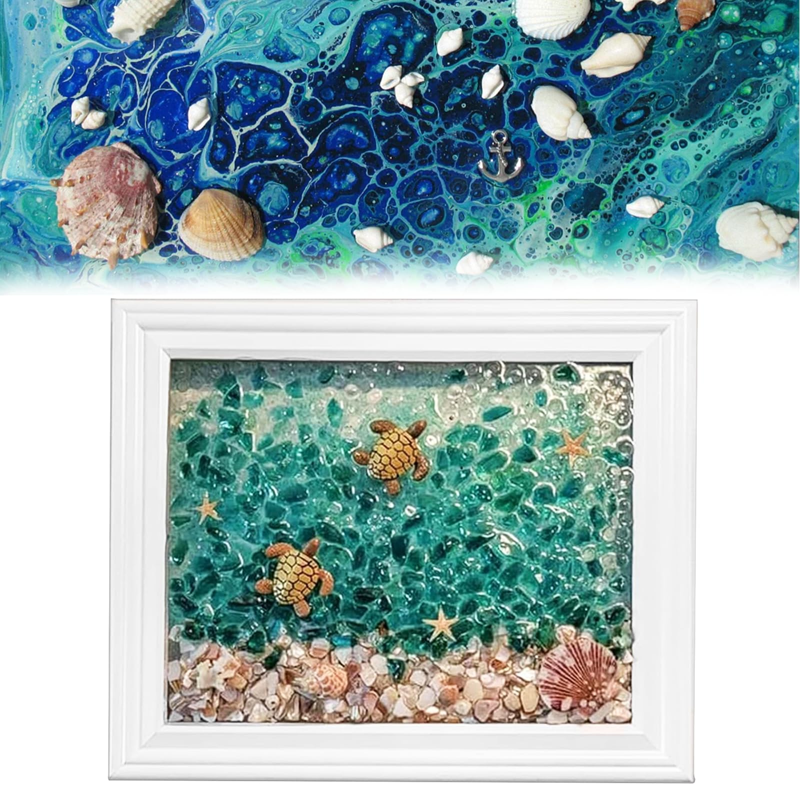 KOLGEIKJ Kit artistico in vetro marino 2024, kit artistico per adulti, kit fai da te in resina da spiaggia, kit per pittura oceanica, resina di vetro di mare, artigianato fai da te a tema oceano,