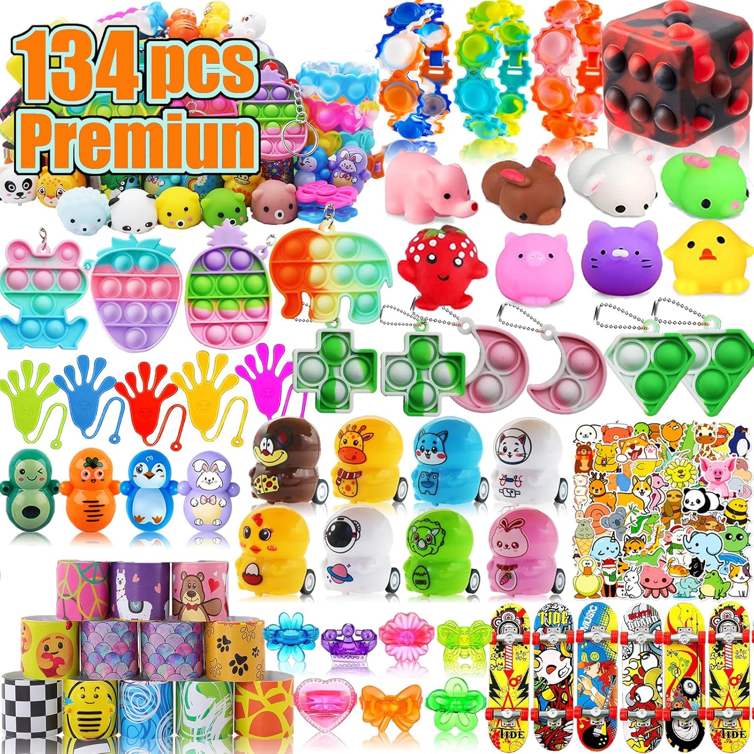 134 Pcs Pop Party Favors for Kids Easter Basket Egg Fillers, Fidget Treasure Box Toys, Classroom Prizes, Pinata Filler Goodie Bag Stuffers,Treasure Chest, Carnival Prize Box Bulk Toys for Boys Girls