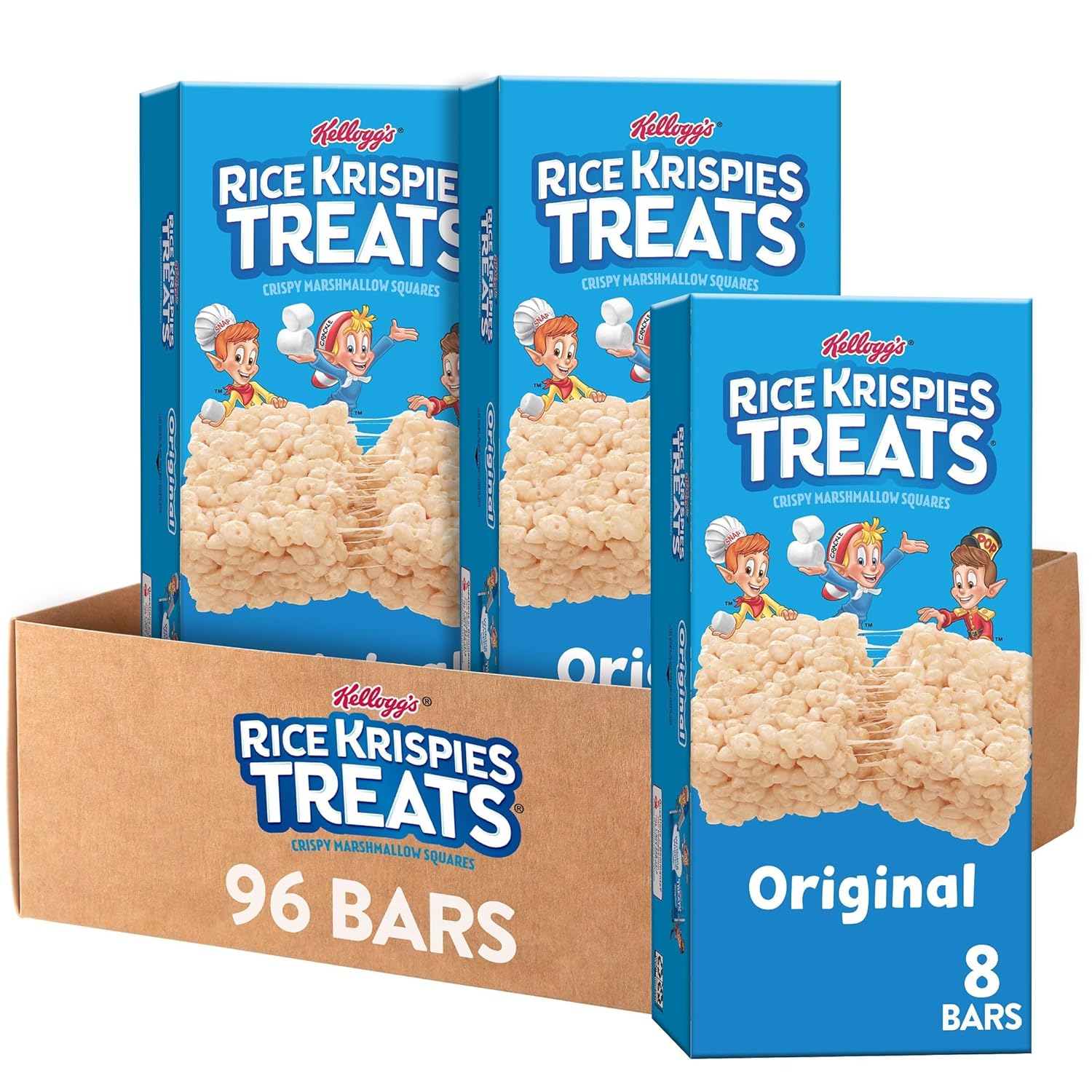 Rice Krispies Treats Crispy Marshmallow Squares, Kids Snacks, Cereal Bars, Original (96 Count)