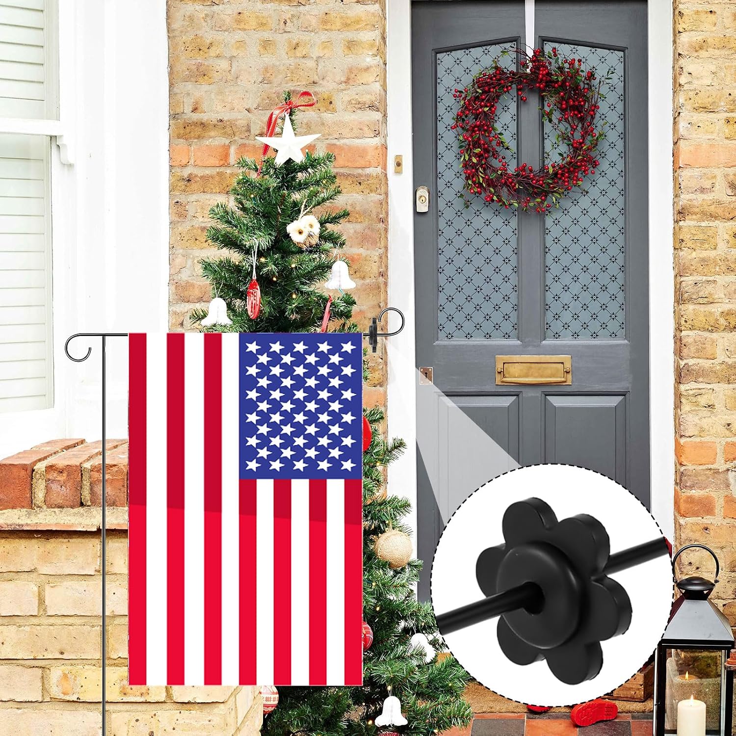Tinoaly 20pcs Garden Flag Rubber Stoppers, Anti-Wind Flower Shape Pole Stop Clip Plastic Flag Support Holder Stand Stake Accessories for Yard Lawn Indoor & Outdoor Use (Black) image 4