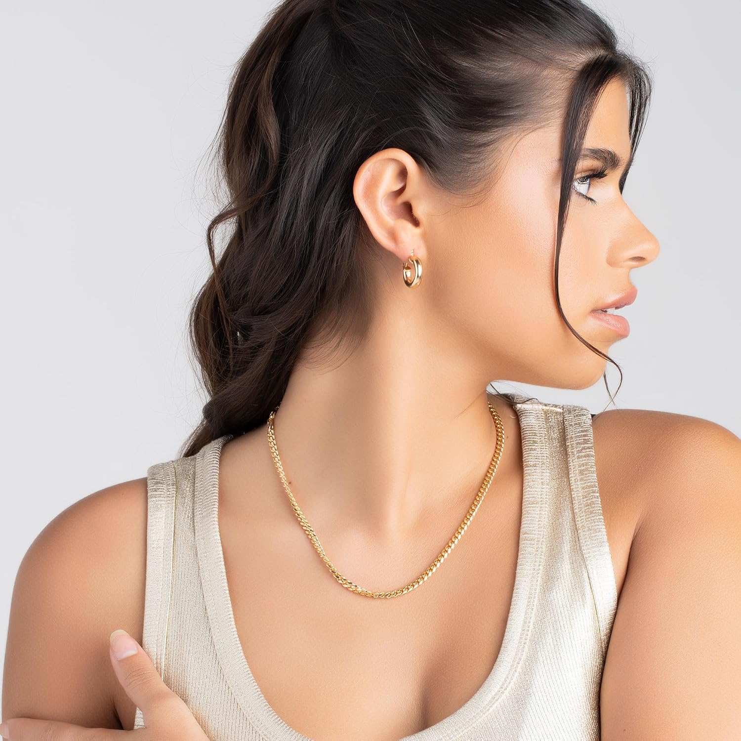 Barzel 18K Gold Plated 4MM Solid Hoop Earrings For Women, Varying sizes 10-60mm, High Polish Finish, Tarnish Free. Made In Brazil