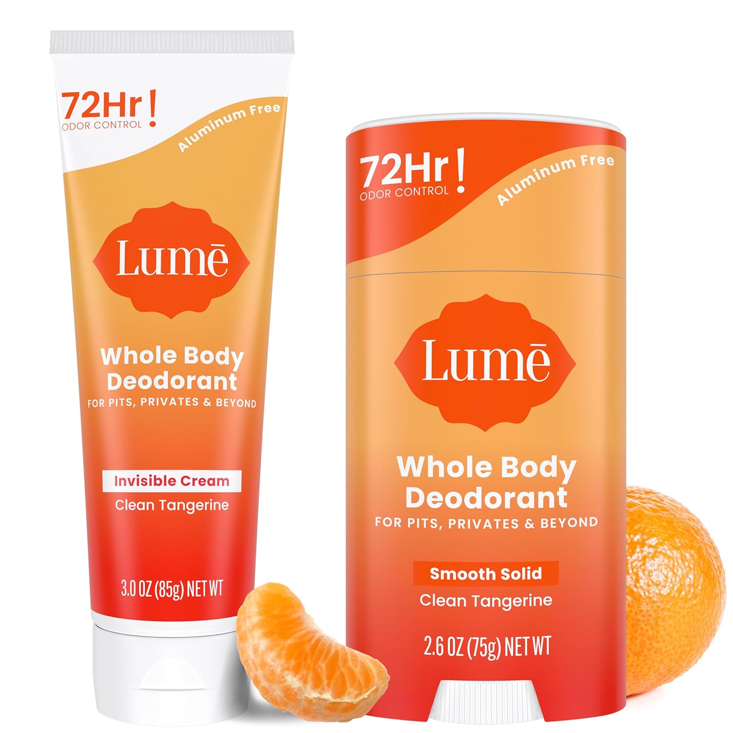 Lume Whole Body Deodorant – Invisible Cream Tube and Solid Stick – 72 Hour Odor Control – Aluminum Free, Baking Soda Free, Skin Safe – 3.0 Ounce Tube and 2.6 Ounce Solid Stick Bundle (Clean Tangerine) Lume Whole Body Deodorant – Invisible Cream Tube and Solid Stick – 72 Hour Odor Control – Aluminum Free, Baking Soda Free, Skin Safe – 3.0 Ounce Tube and 2.6 Ounce Solid Stick Bundle (Clean Tangerine)